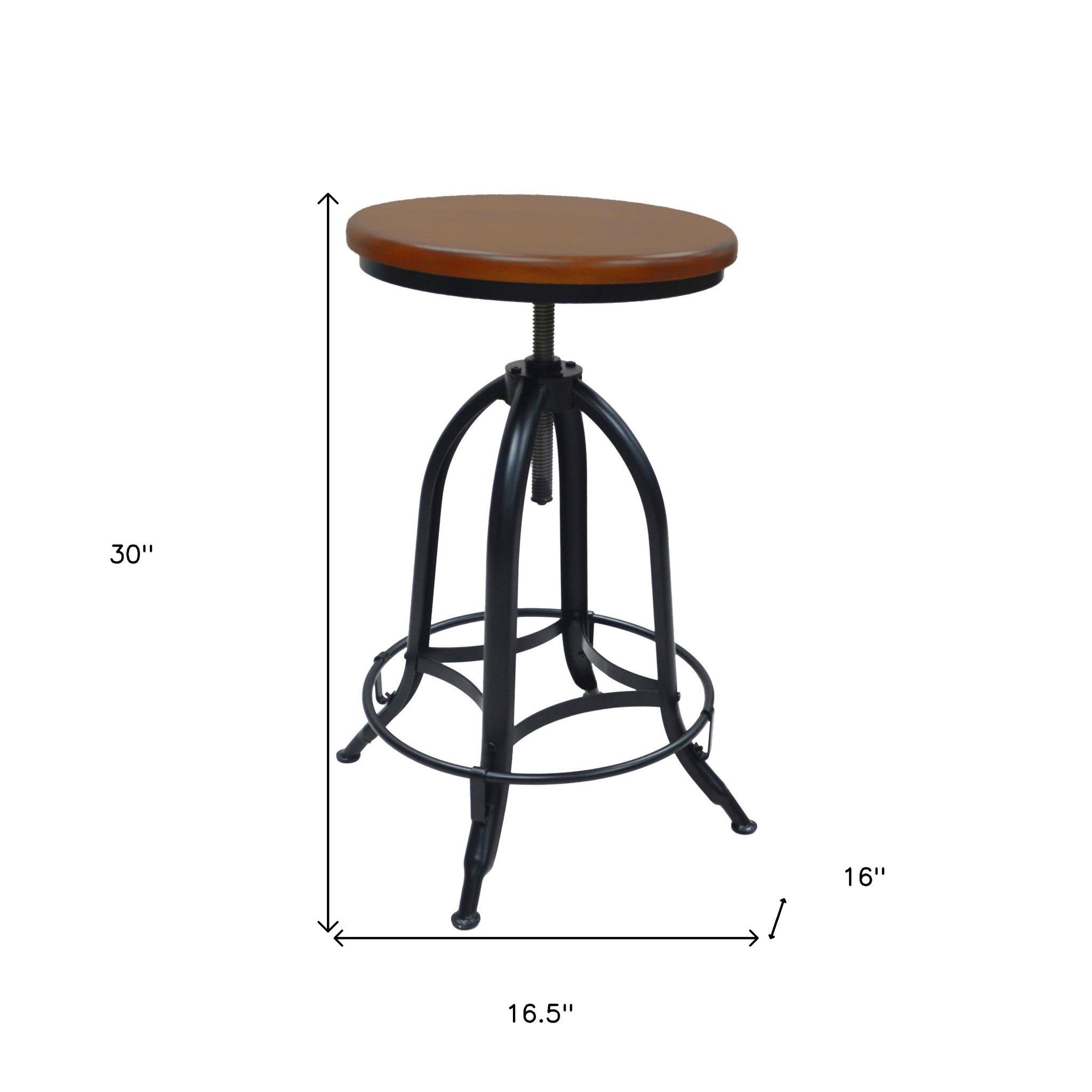 23" Chestnut And Black Steel Swivel Backless Adjustable Height Bar Chair-4