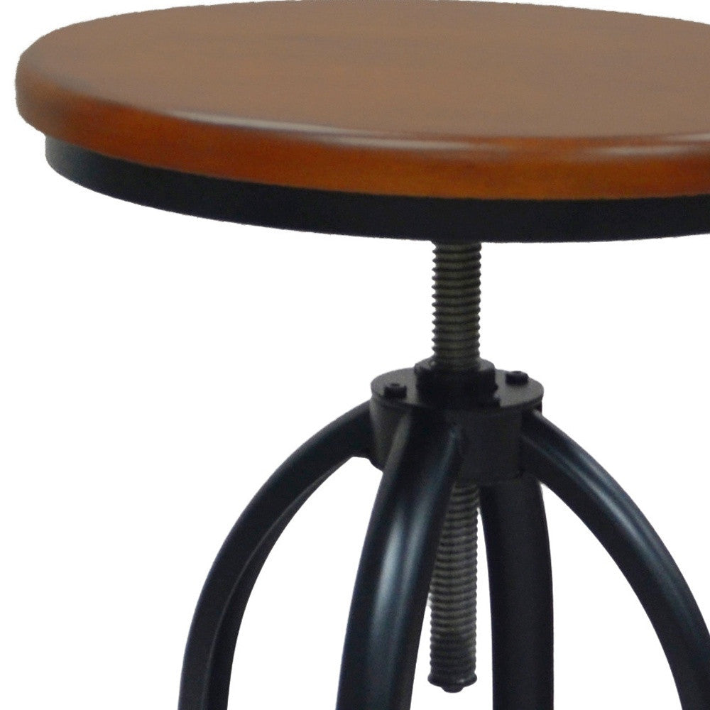 23" Chestnut And Black Steel Swivel Backless Adjustable Height Bar Chair-2