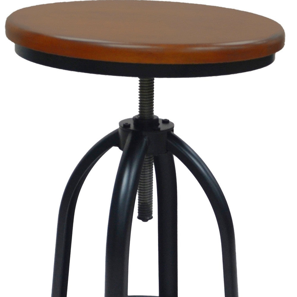 23" Chestnut And Black Steel Swivel Backless Adjustable Height Bar Chair-3