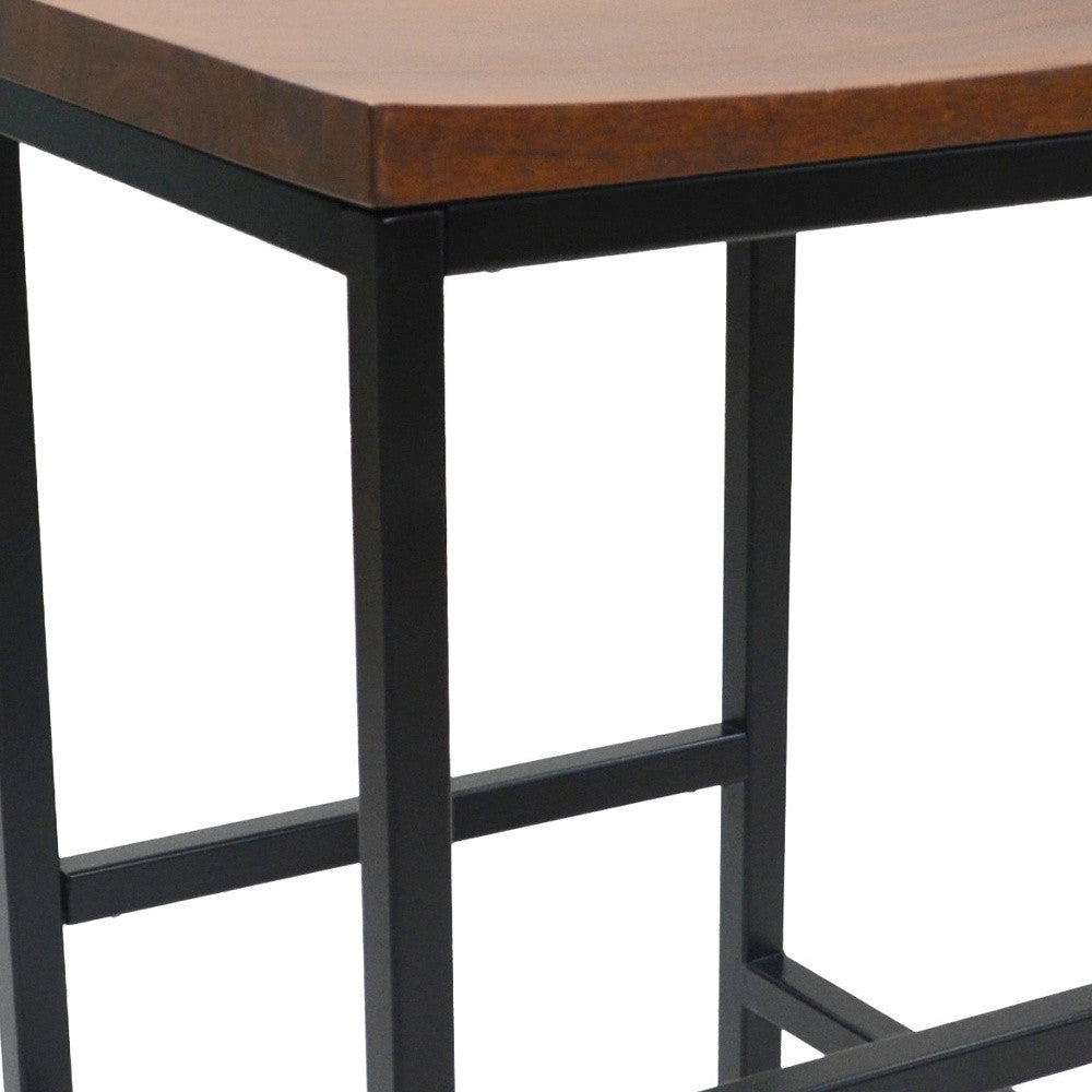 30" Chestnut And Black Steel Swivel Backless Bar Height Bar Chair-2