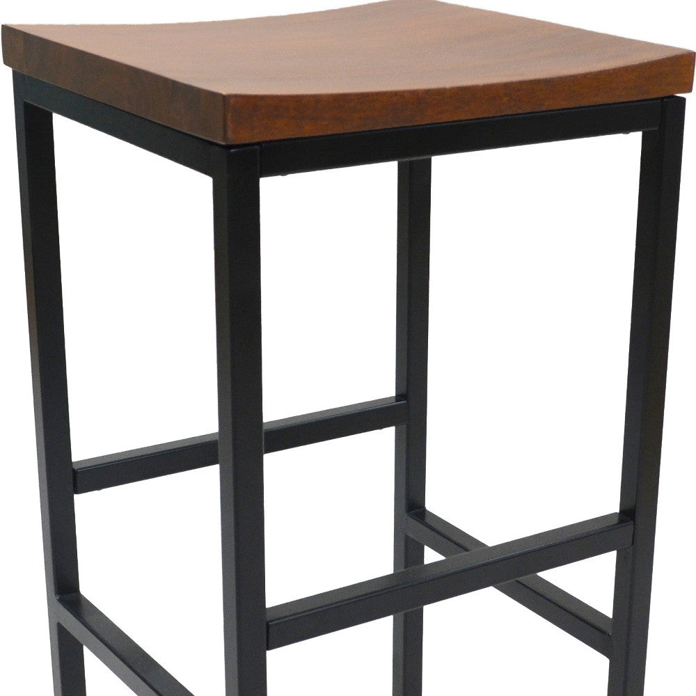 30" Chestnut And Black Steel Swivel Backless Bar Height Bar Chair-3