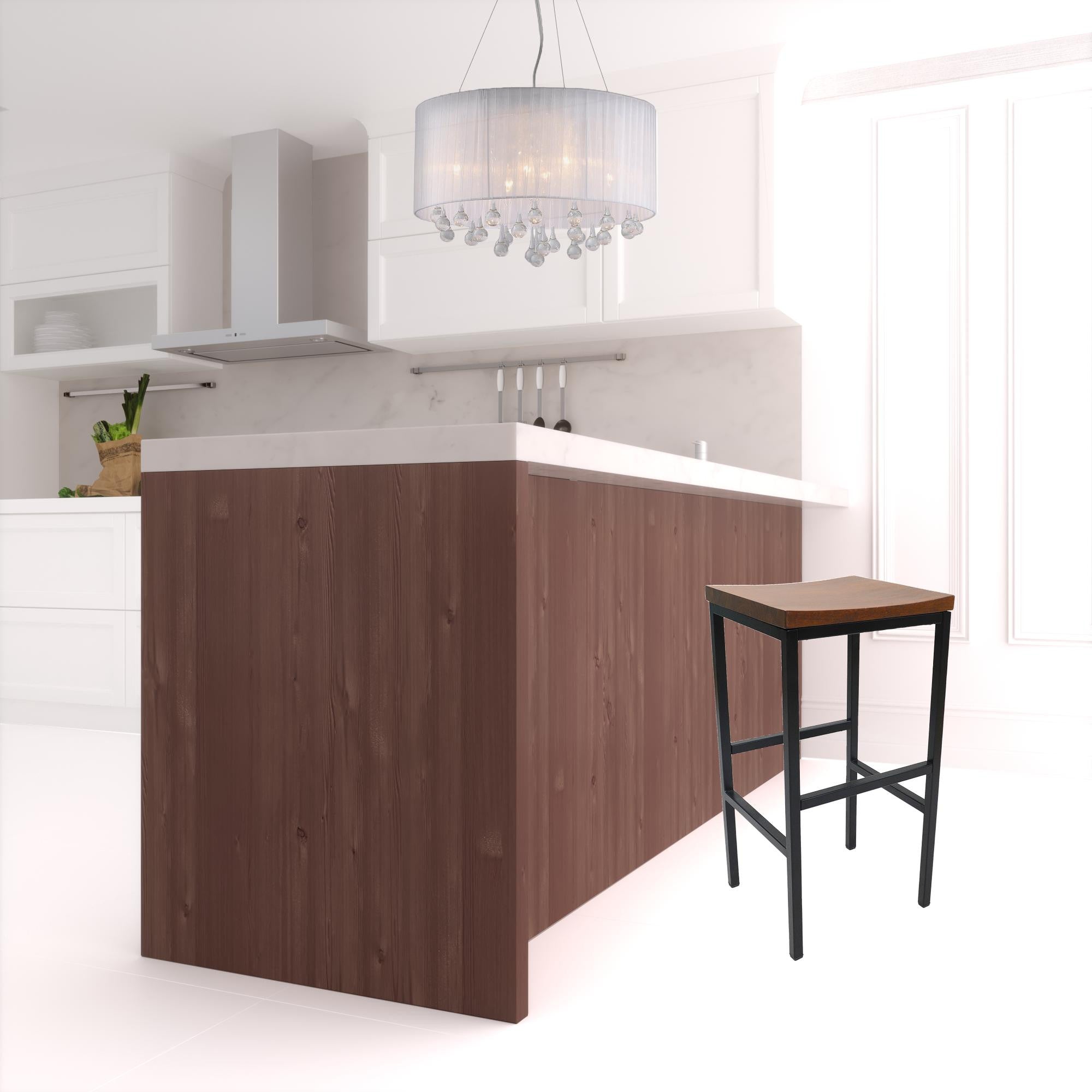 30" Chestnut And Black Steel Swivel Backless Bar Height Bar Chair-1