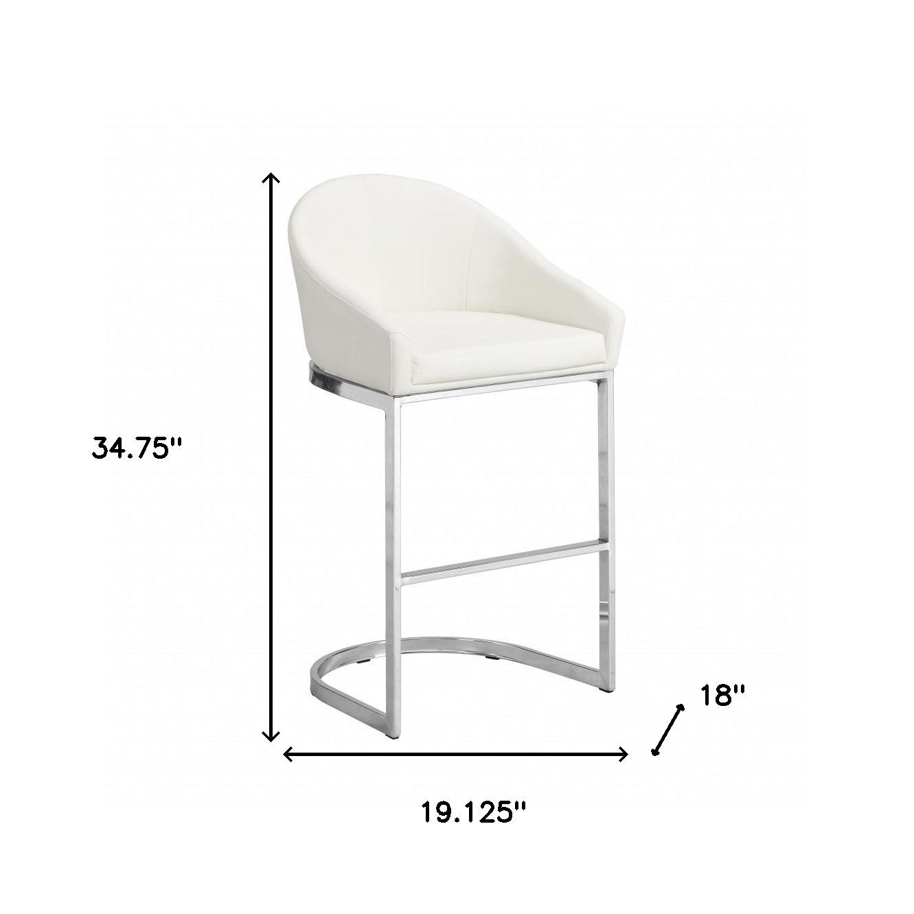 35" White and Silver Faux Leather and Steel Low Back Bar Height Bar Chair-3