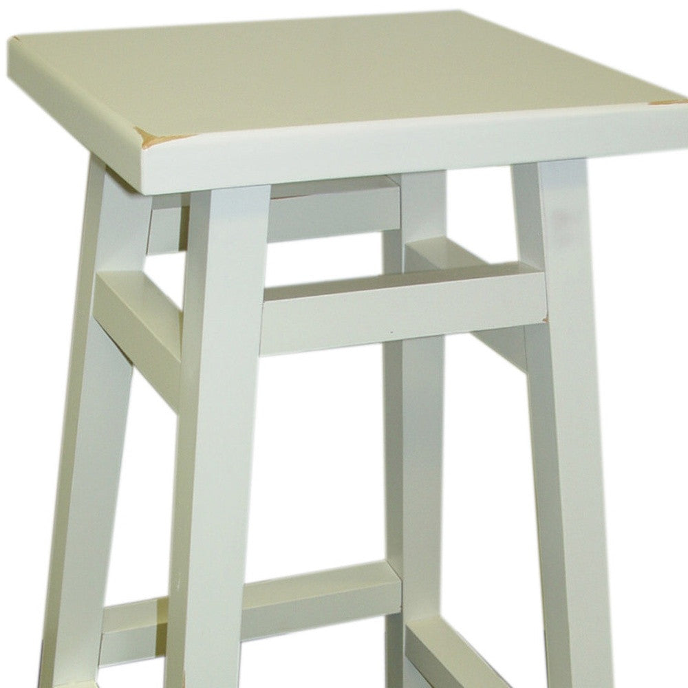 24" Antiqued White Solid Wood Backless Counter Height Bar Chair-3