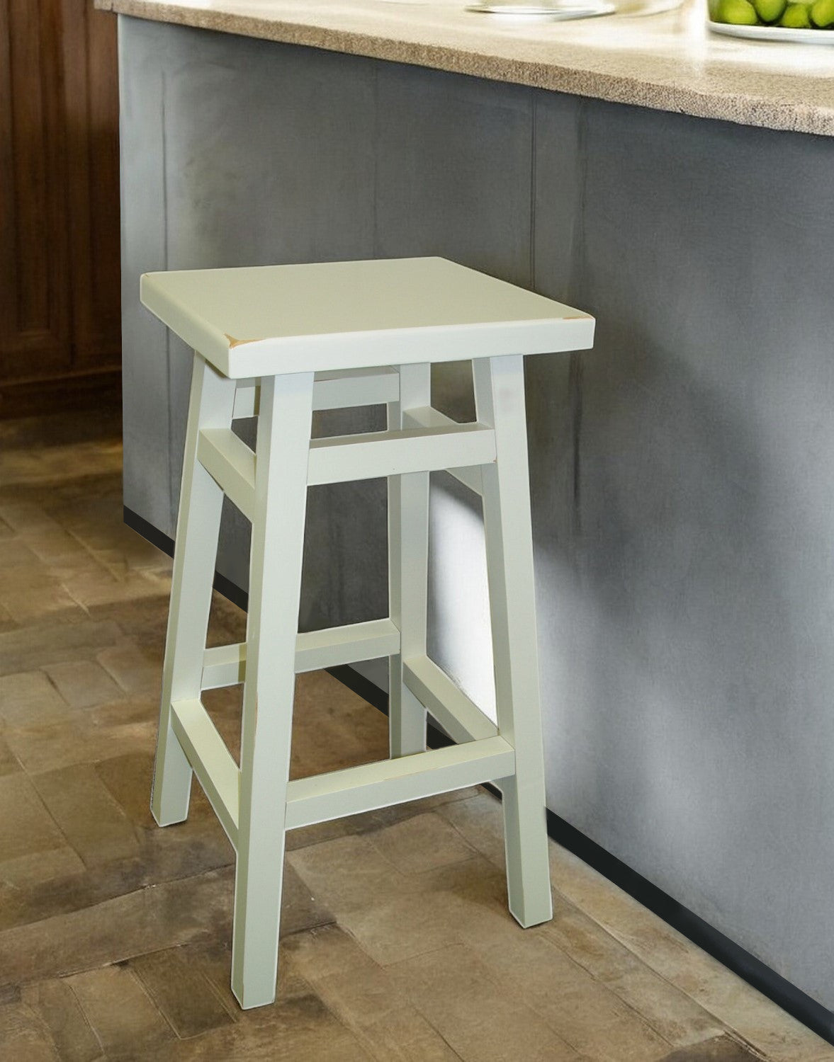 24" Antiqued White Solid Wood Backless Counter Height Bar Chair-0