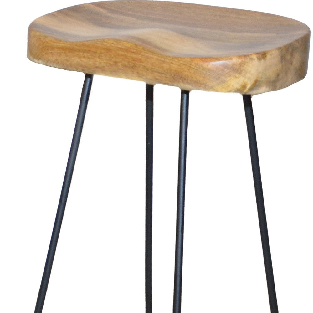 Set of Two 25" Natural and Black Solid Wood and Steel Backless Counter Height Bar Chairs-4