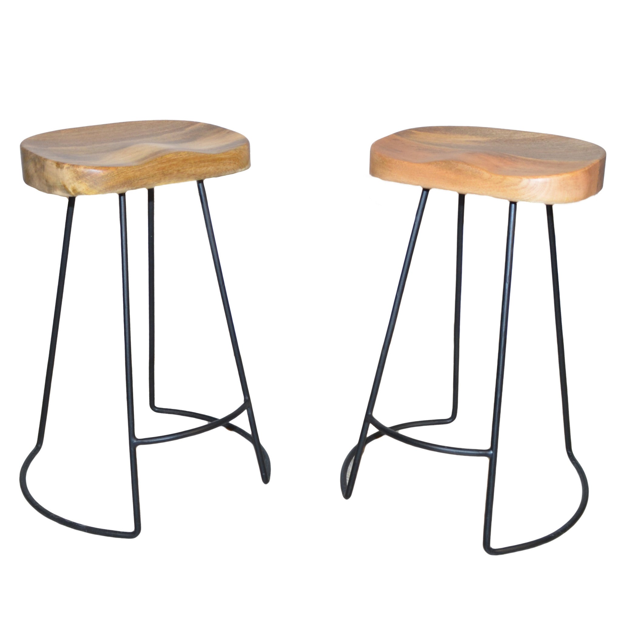 Set of Two 25" Natural and Black Solid Wood and Steel Backless Counter Height Bar Chairs-3