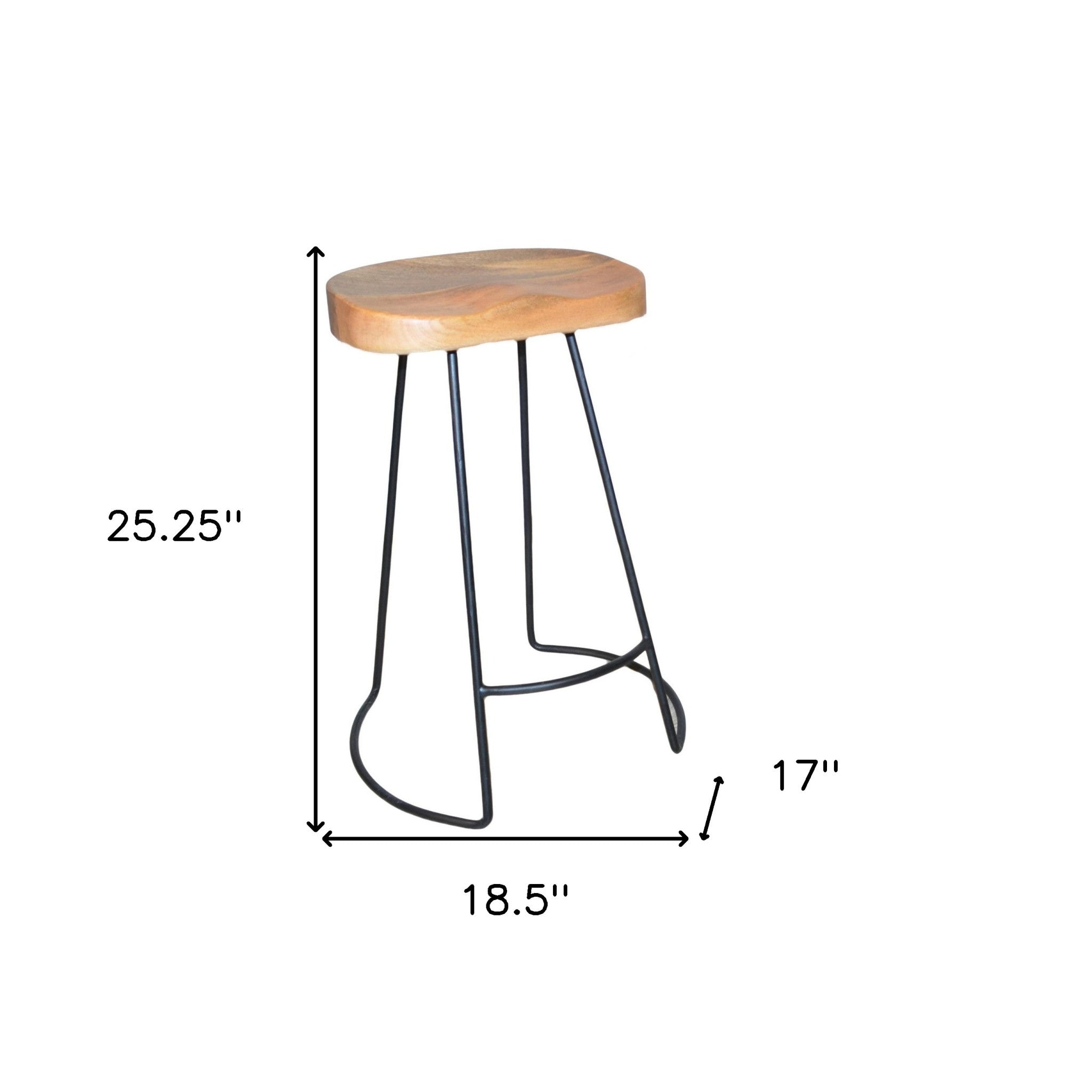 Set of Two 25" Natural and Black Solid Wood and Steel Backless Counter Height Bar Chairs-5
