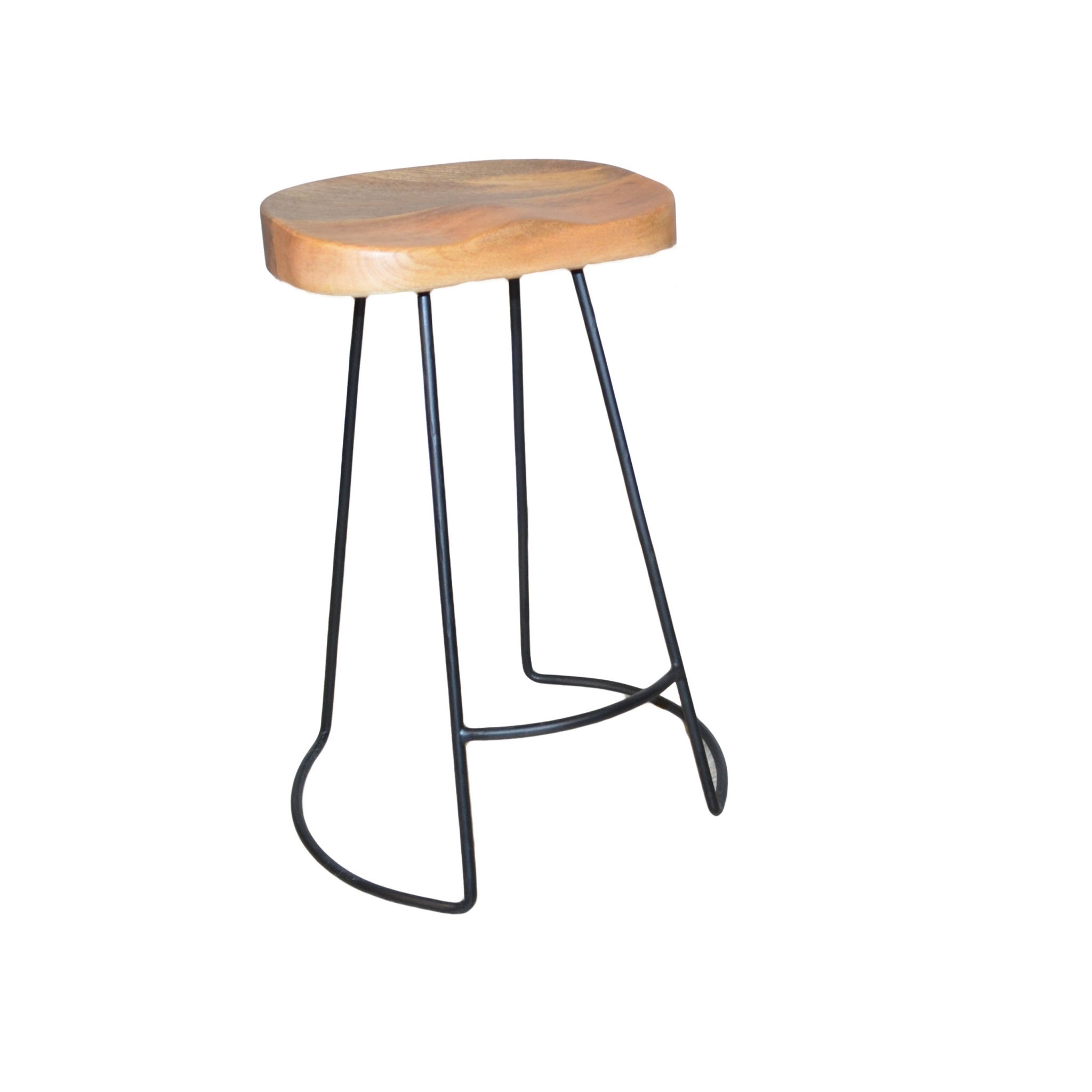 Set of Two 25" Natural and Black Solid Wood and Steel Backless Counter Height Bar Chairs-1