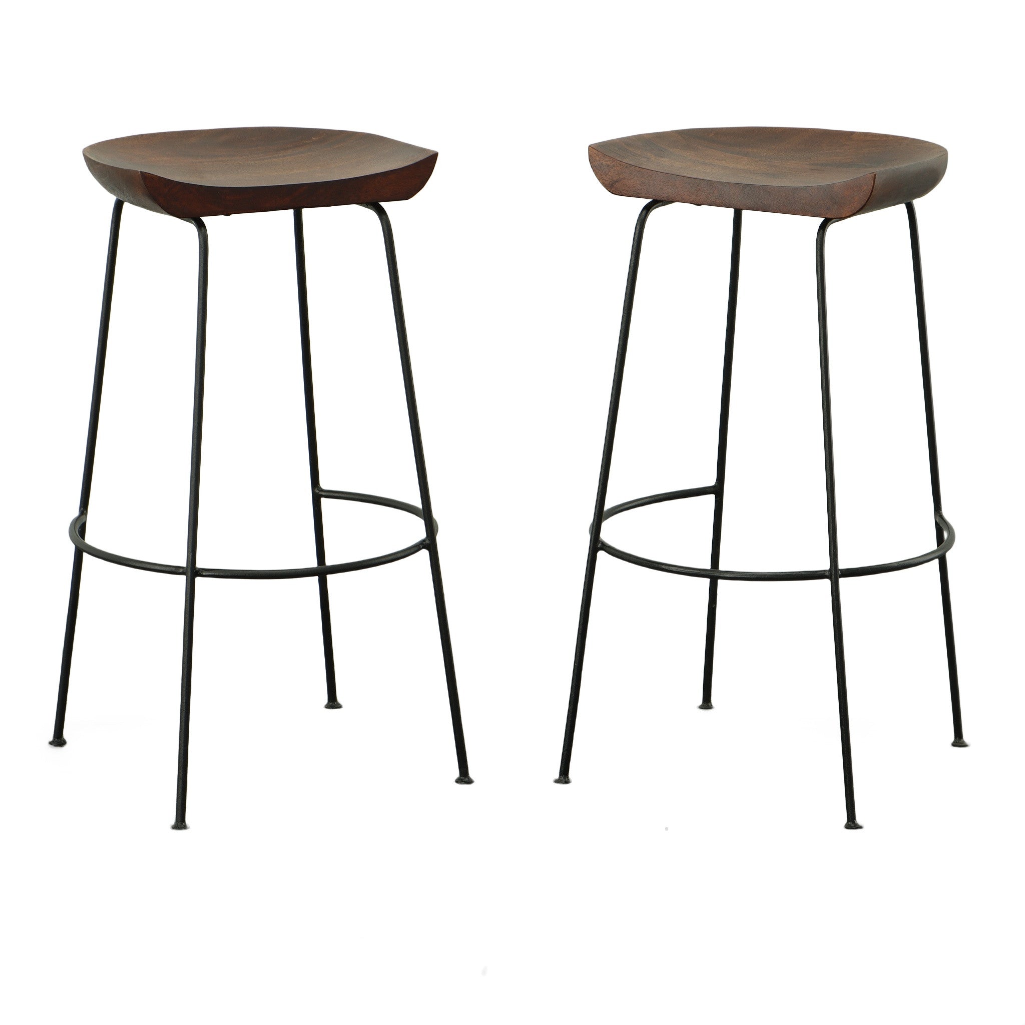 Set of Two 31" Chestnut and Black Solid Wood and Steel Backless Bar Height Bar Chairs-1