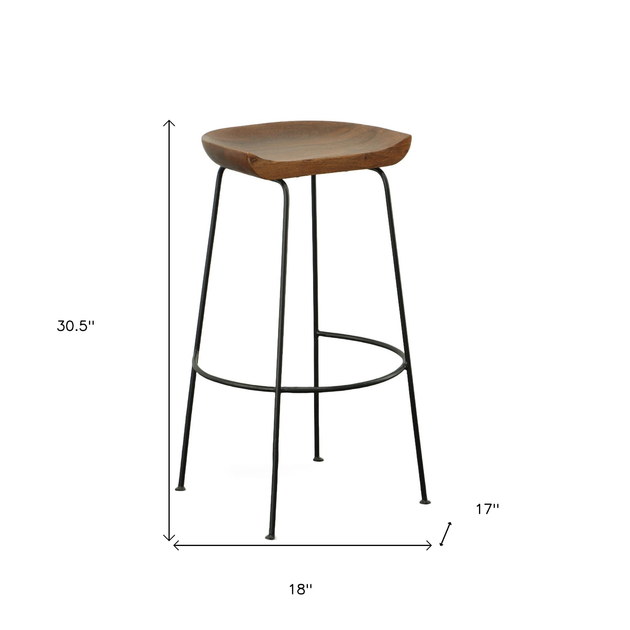 Set of Two 31" Chestnut and Black Solid Wood and Steel Backless Bar Height Bar Chairs-6