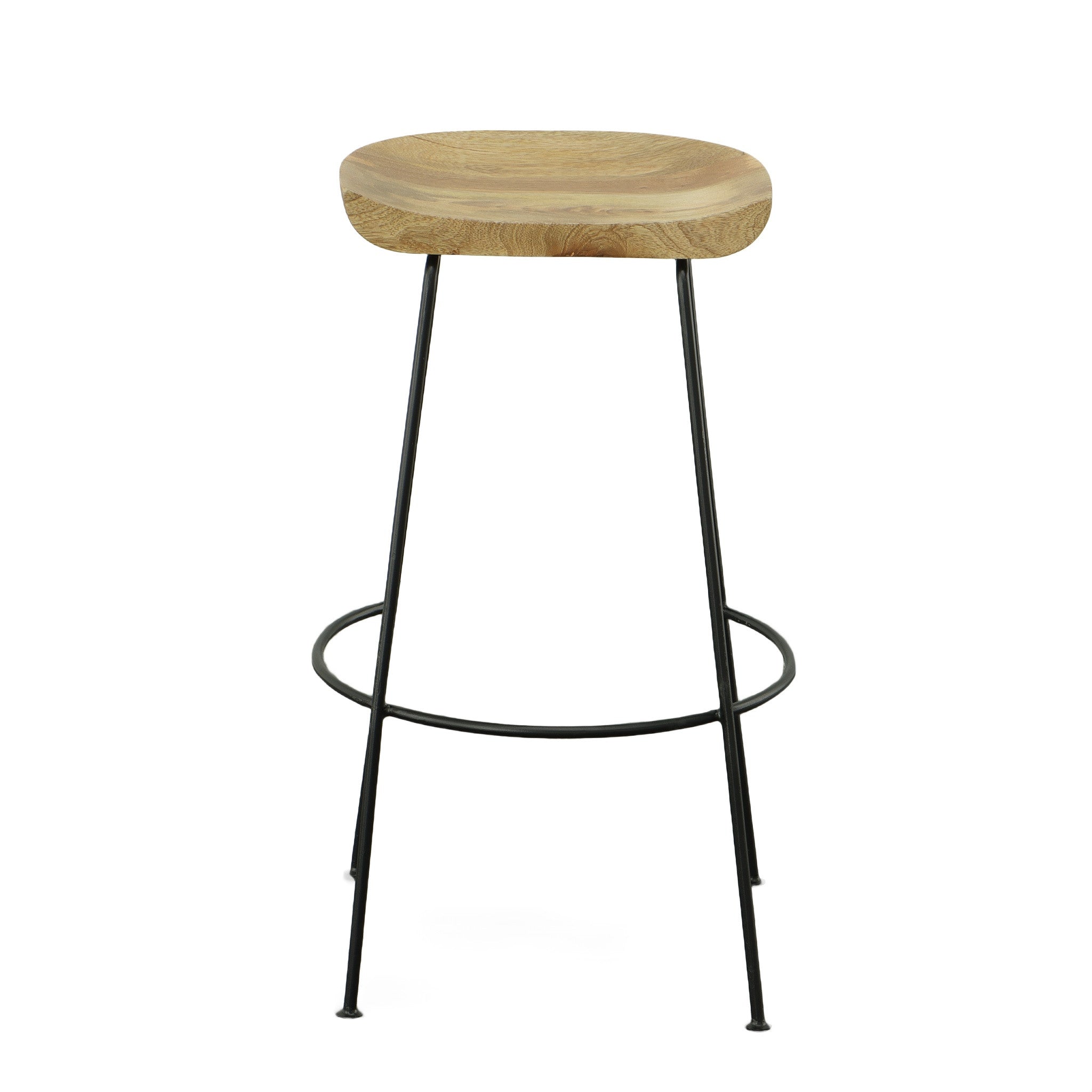 Set of Two 31" Natural and Black Solid Wood and Steel Backless Bar Height Bar Chairs-5