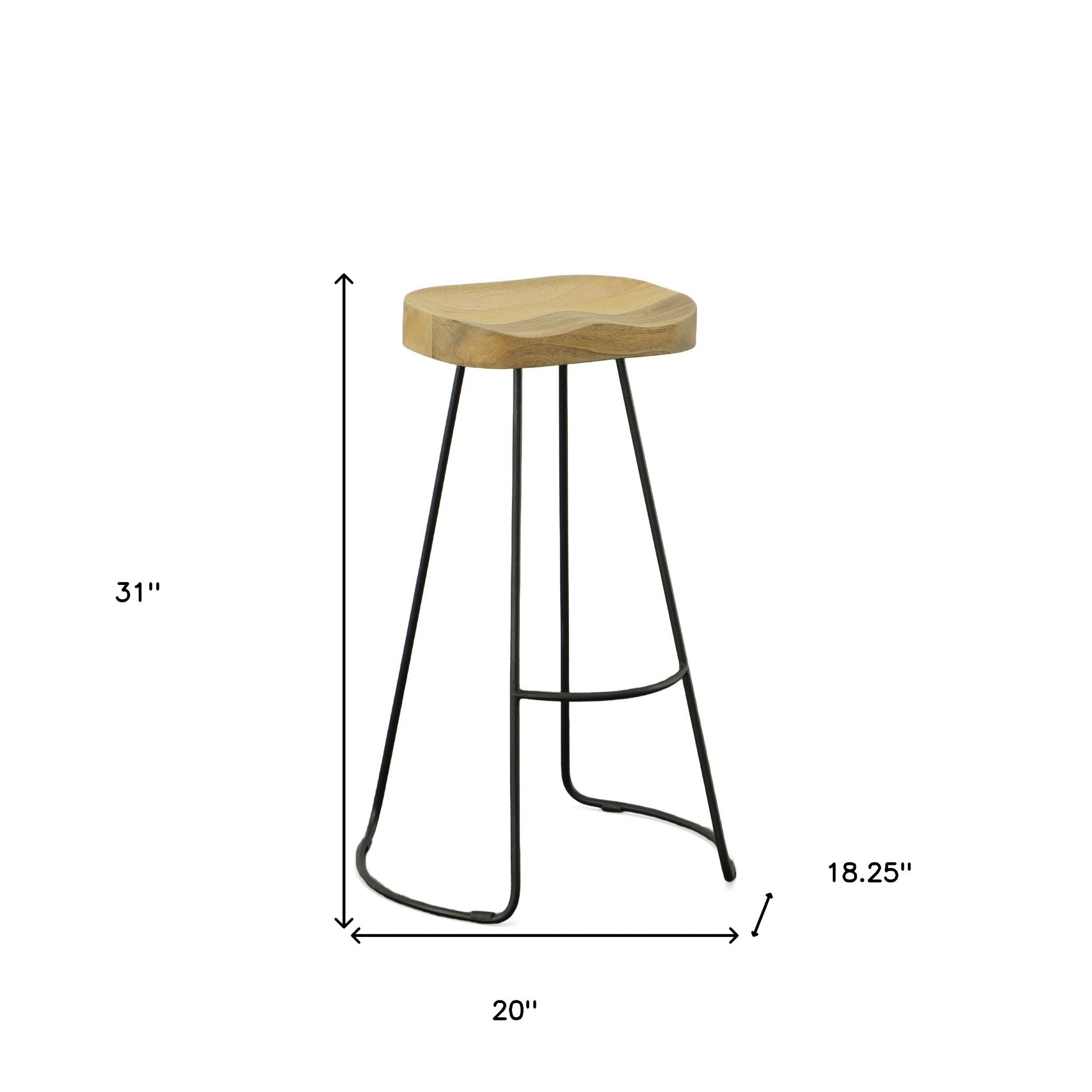 Set of Two 31" Natural and Black Solid Wood and Steel Backless Bar Height Bar Chairs-6
