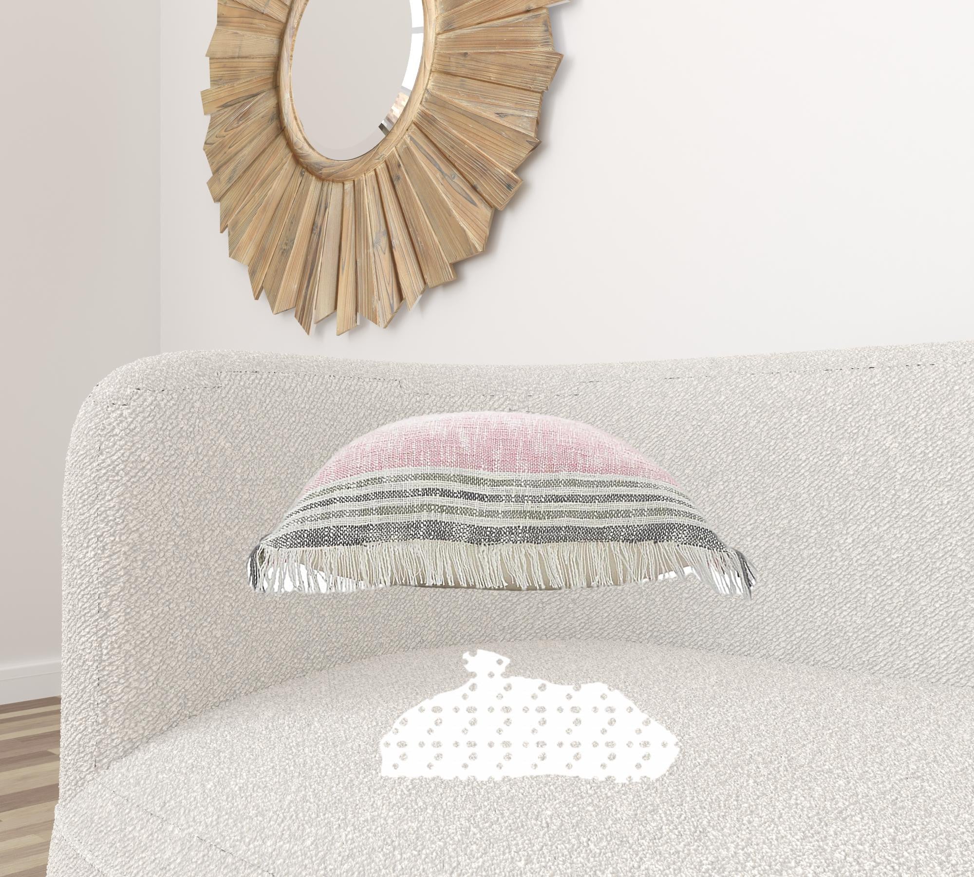 20" X 20" Pink Gray And White 100% Cotton Striped Zippered Pillow-3