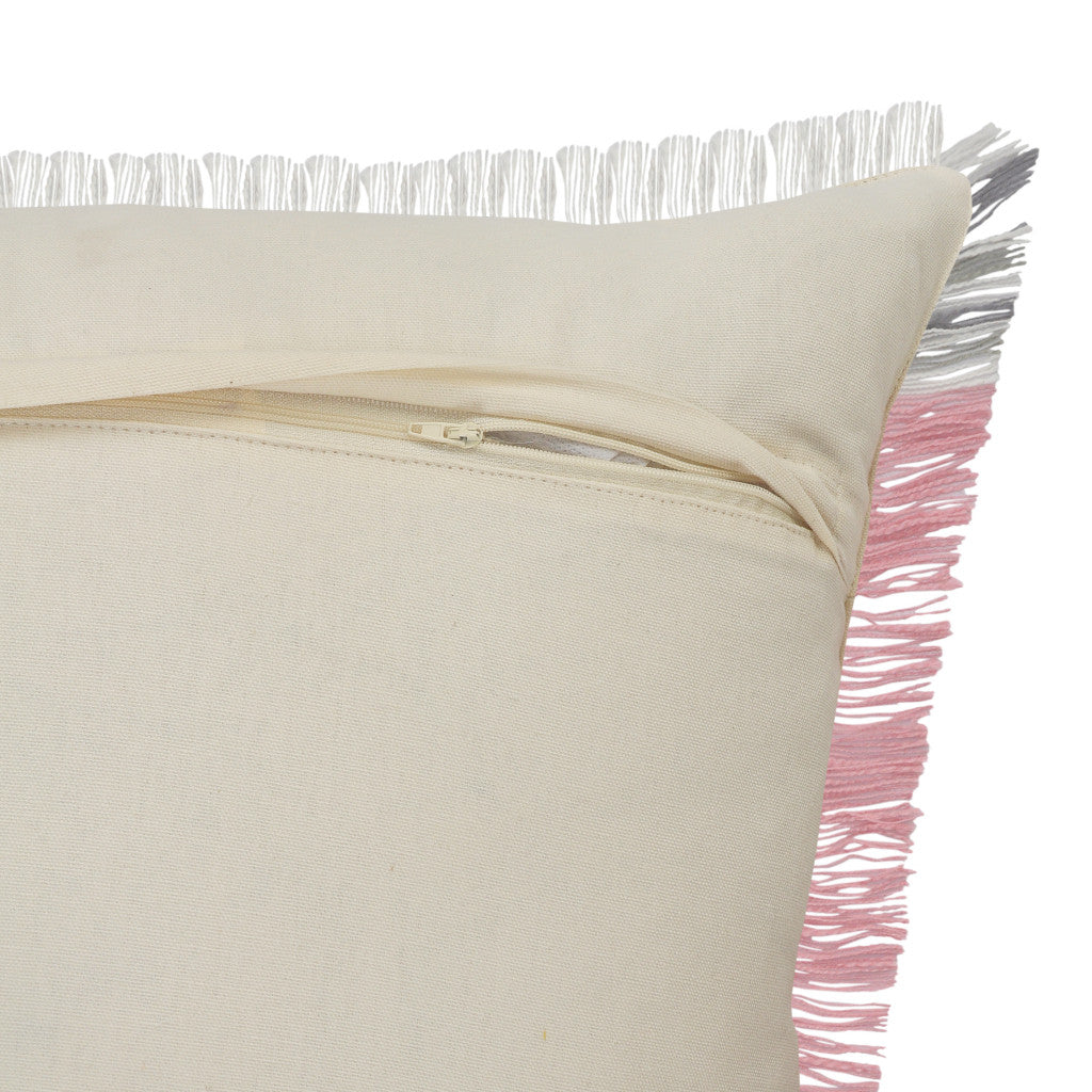 20" X 20" Pink Gray And White 100% Cotton Striped Zippered Pillow-4