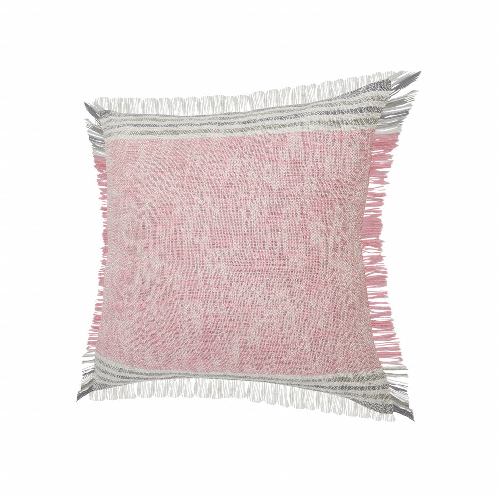 20" X 20" Pink Gray And White 100% Cotton Striped Zippered Pillow-2