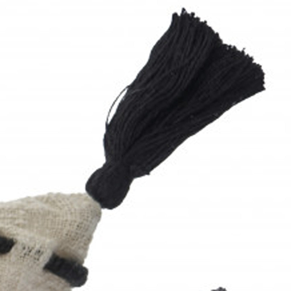 20" Black And Cream Cotton Geometric Throw Pillow with Tassels-6