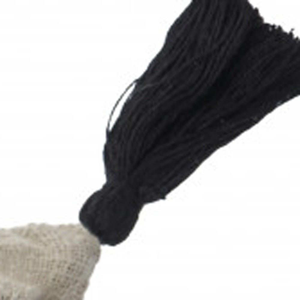 20" Black And Cream Cotton Geometric Throw Pillow with Tassels-5