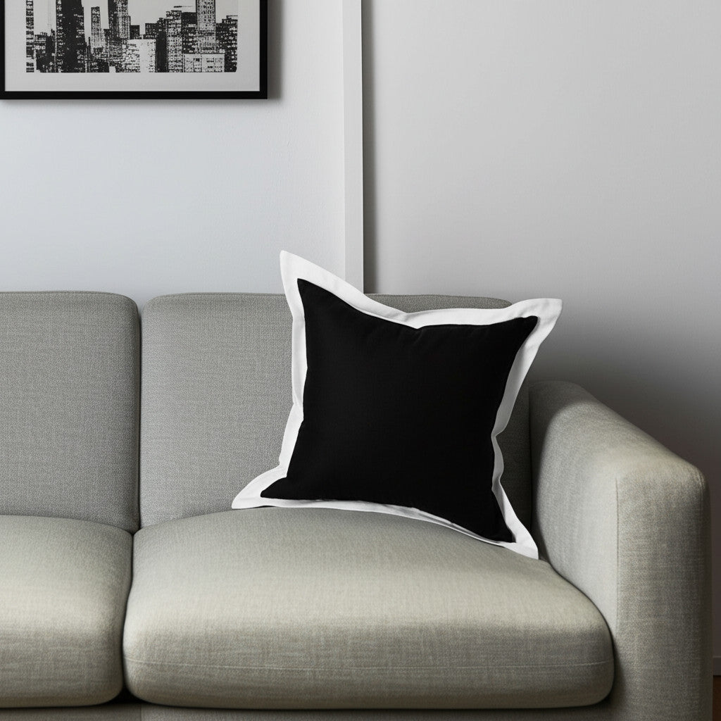20" Black And White Cotton Geometric Throw Pillow-0