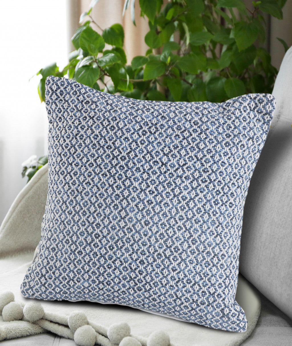 18" X 18" Navy And White 100% Cotton Geometric Zippered Pillow-3