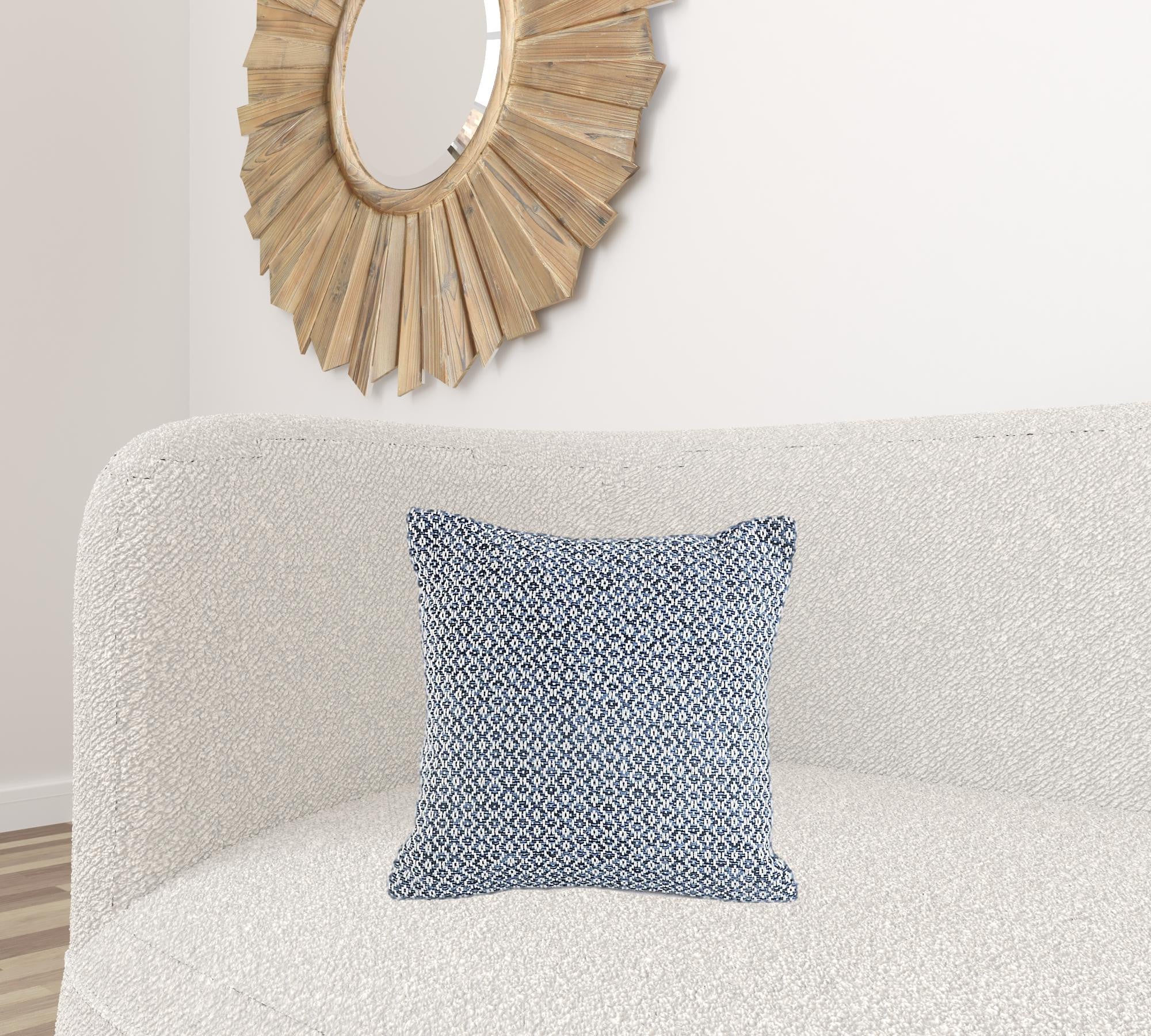 18" X 18" Navy And White 100% Cotton Geometric Zippered Pillow-2