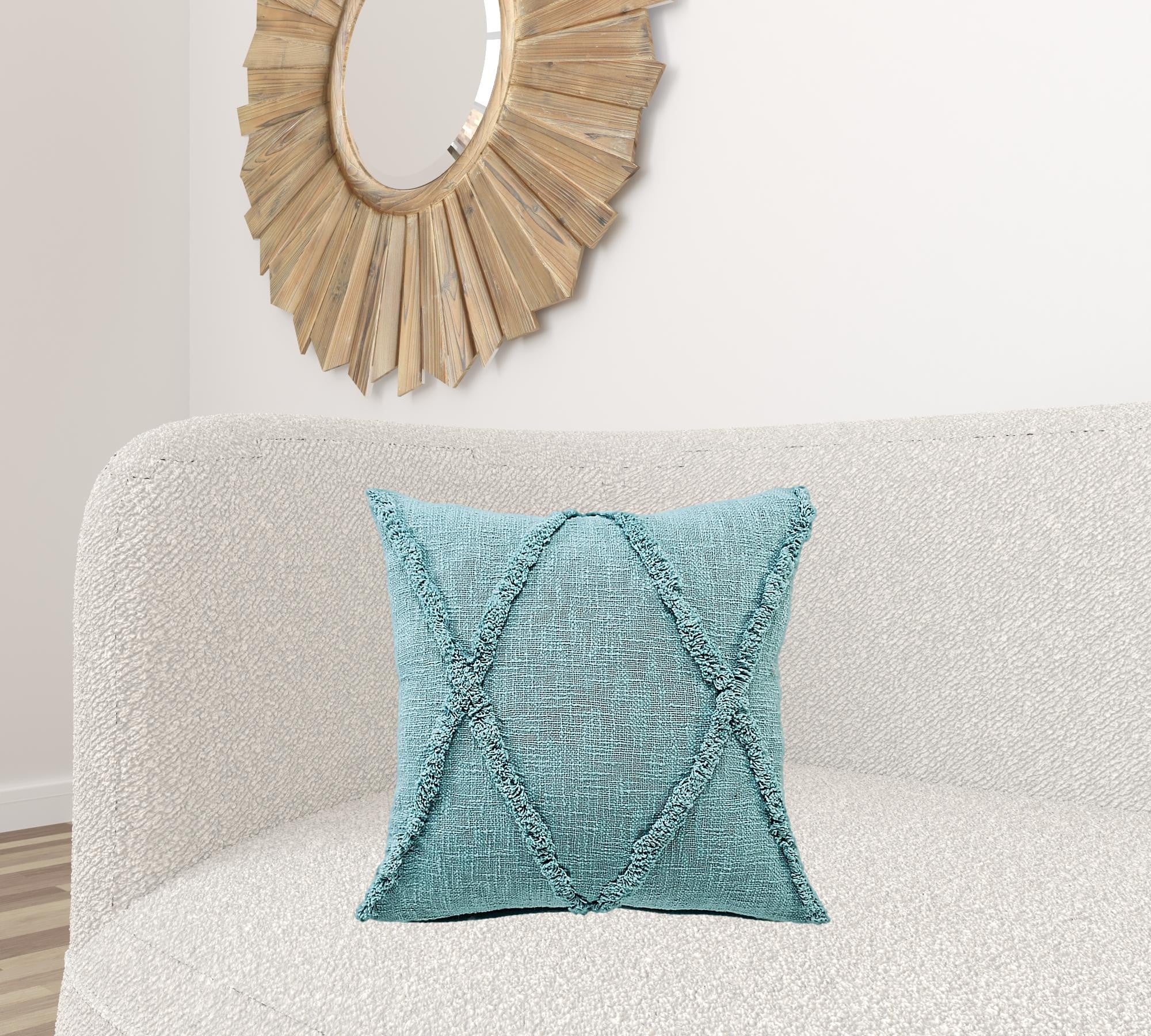 20" X 20" Aqua Sky Blue 100% Cotton Geometric Zippered Pillow-5