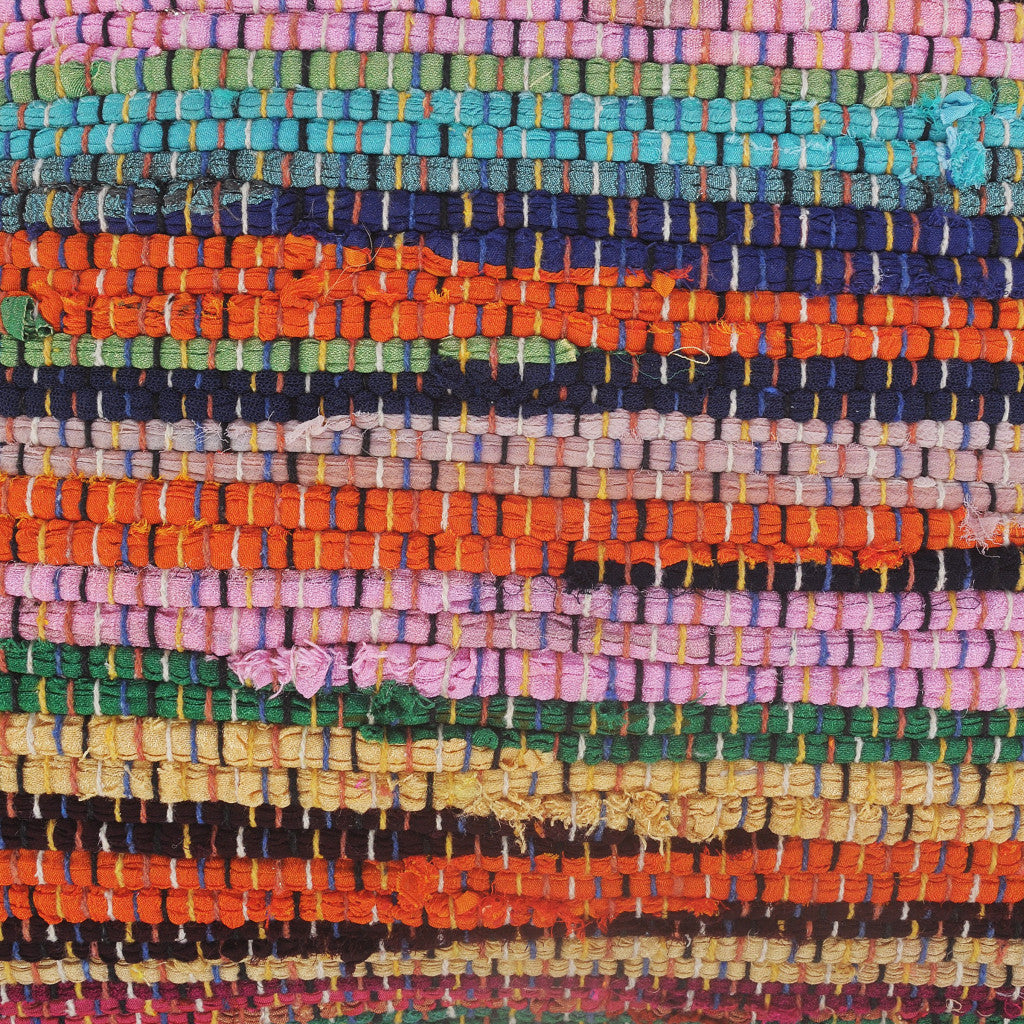 20" Tan Orange and Blue Striped Cotton and Jute Throw Pillow-6