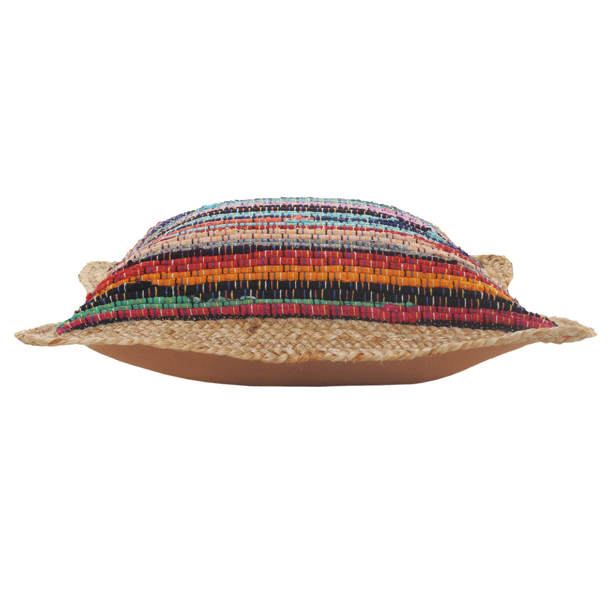 20" Tan Orange and Blue Striped Cotton and Jute Throw Pillow-2