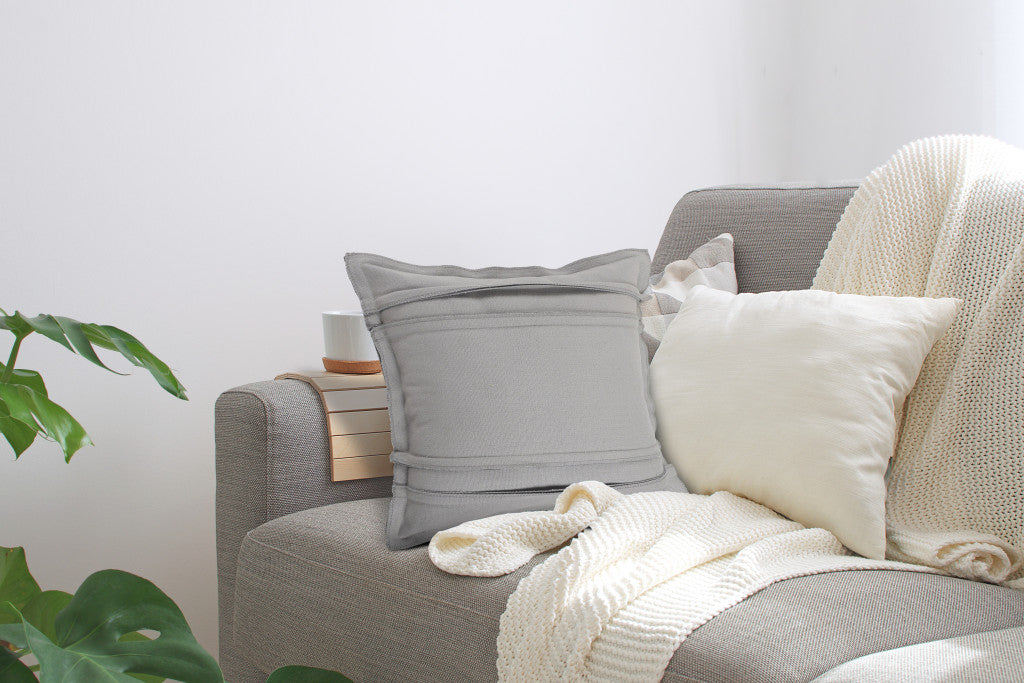 20" X 20" Light Gray Cotton Zippered Pillow-3