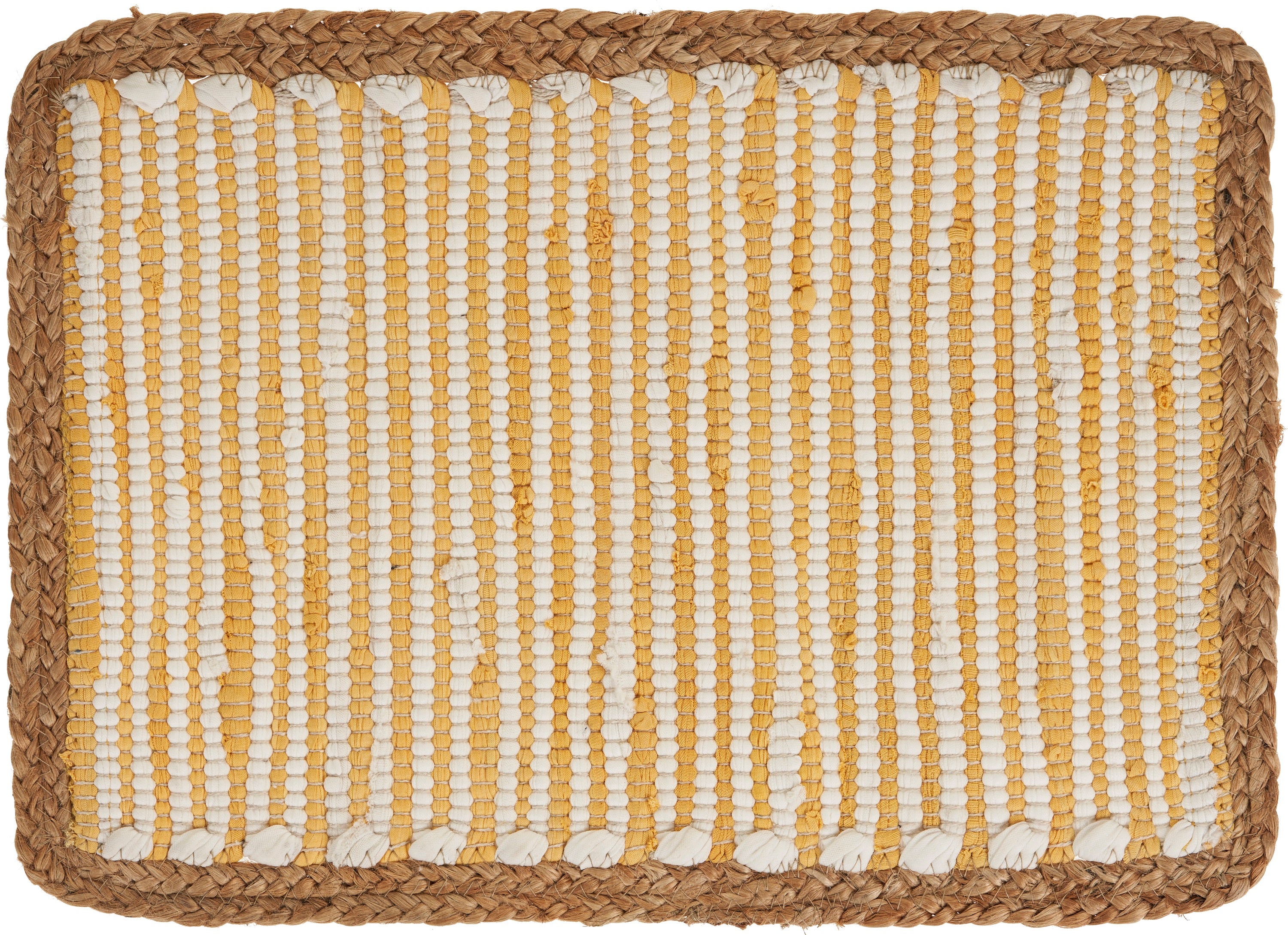 19" Set of Four Cream Yellow And Natural Striped Cotton And Jute Placemats-2