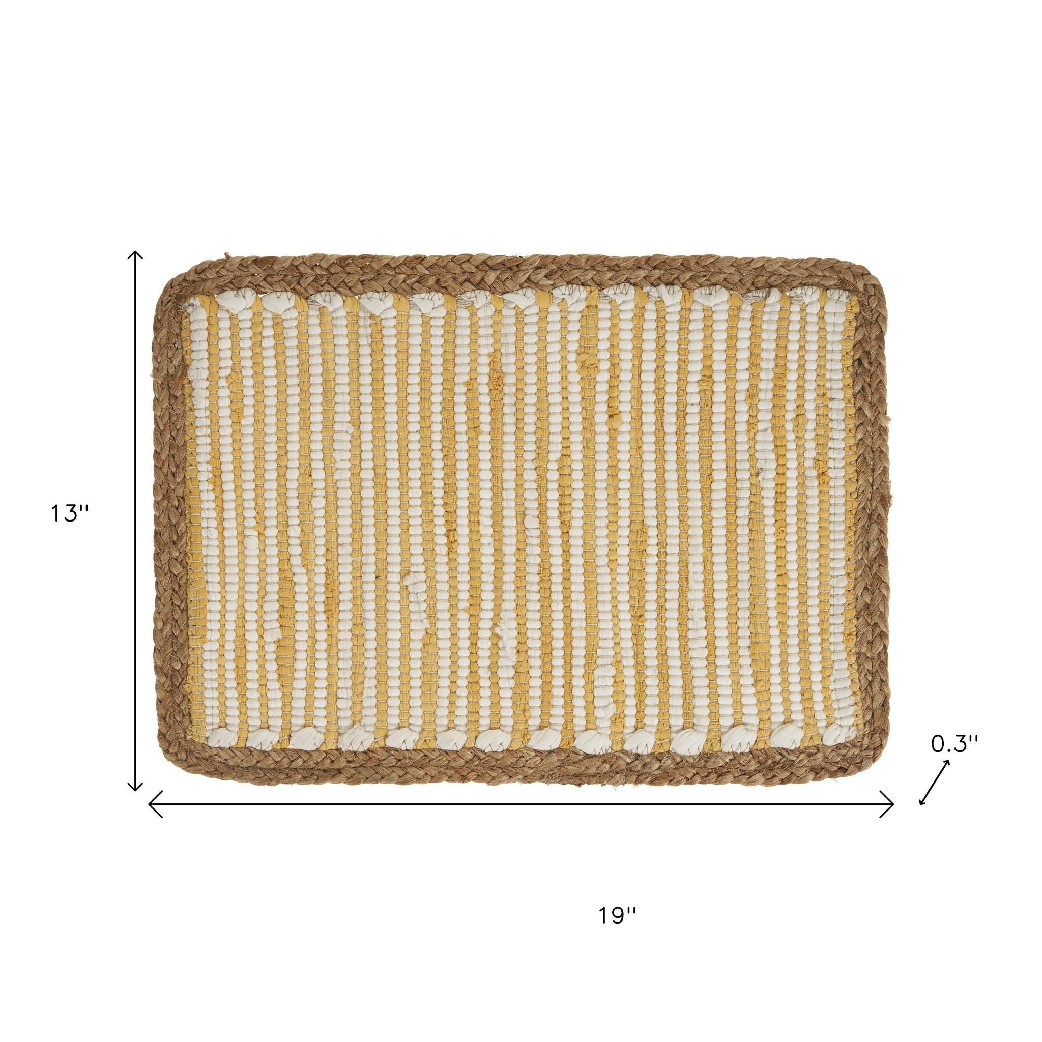 19" Set of Four Cream Yellow And Natural Striped Cotton And Jute Placemats-5