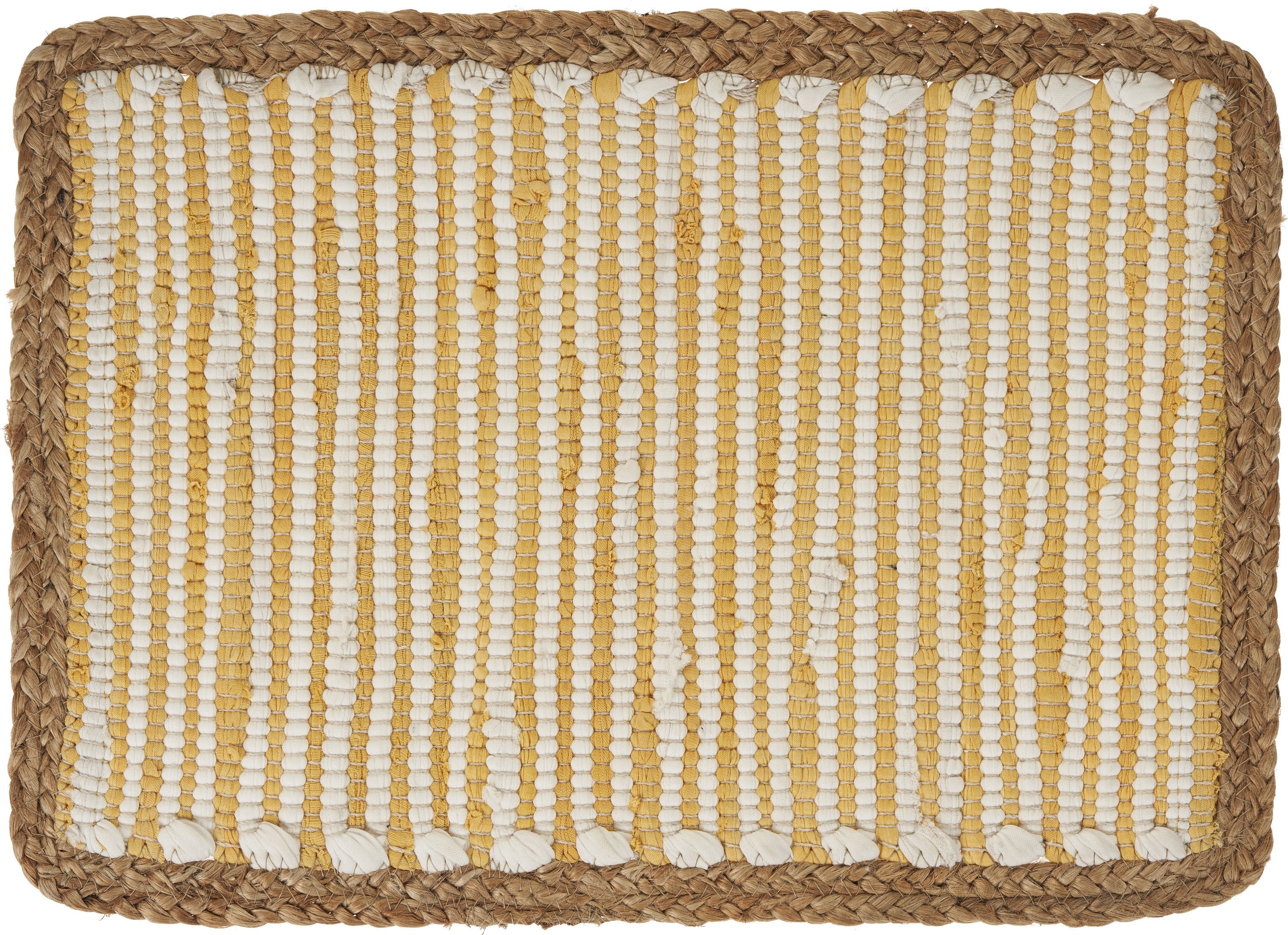 19" Set of Four Cream Yellow And Natural Striped Cotton And Jute Placemats-3