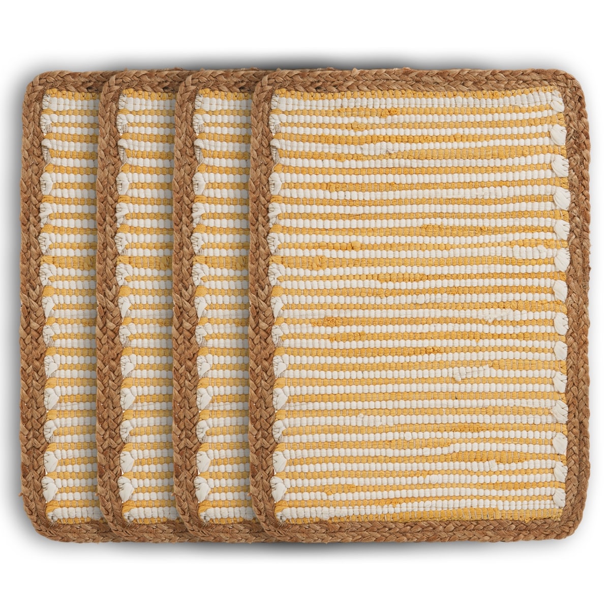 19" Set of Four Cream Yellow And Natural Striped Cotton And Jute Placemats-1