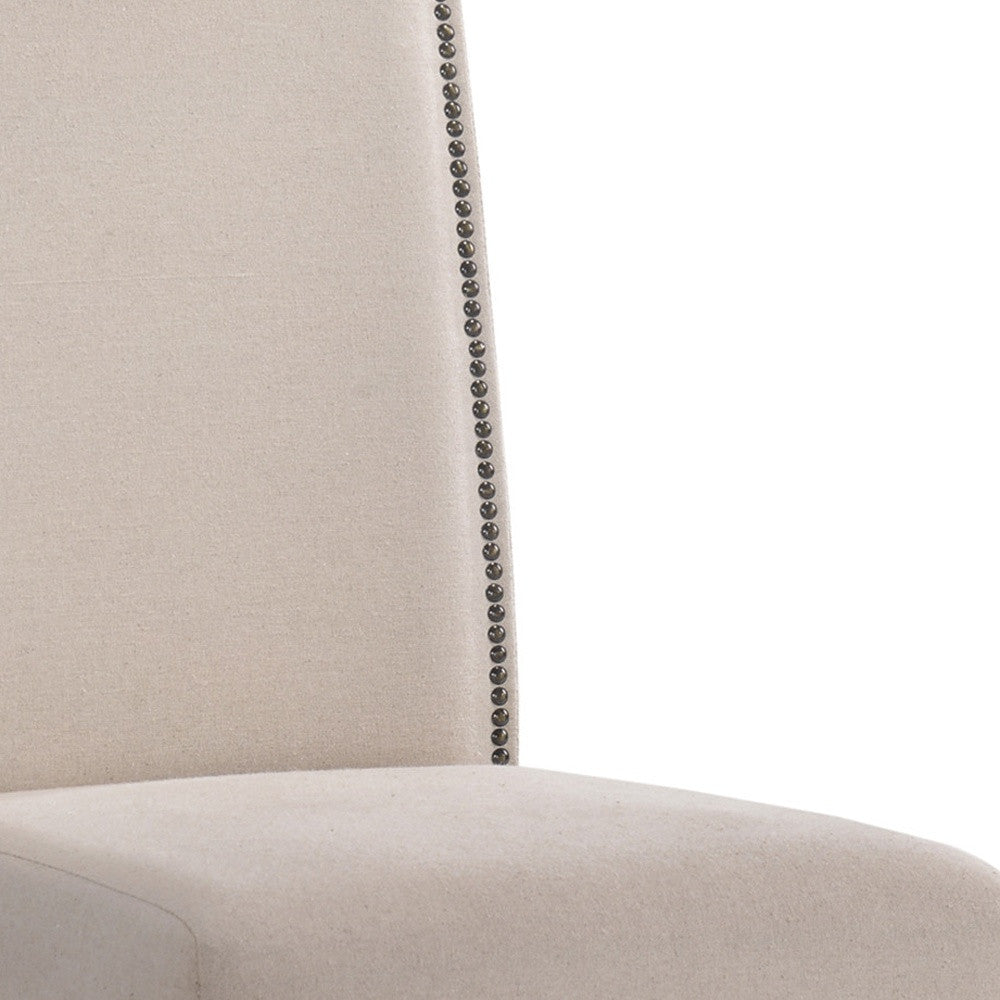 Cream And Espresso Upholstered Linen Dining Parsons Chair-2