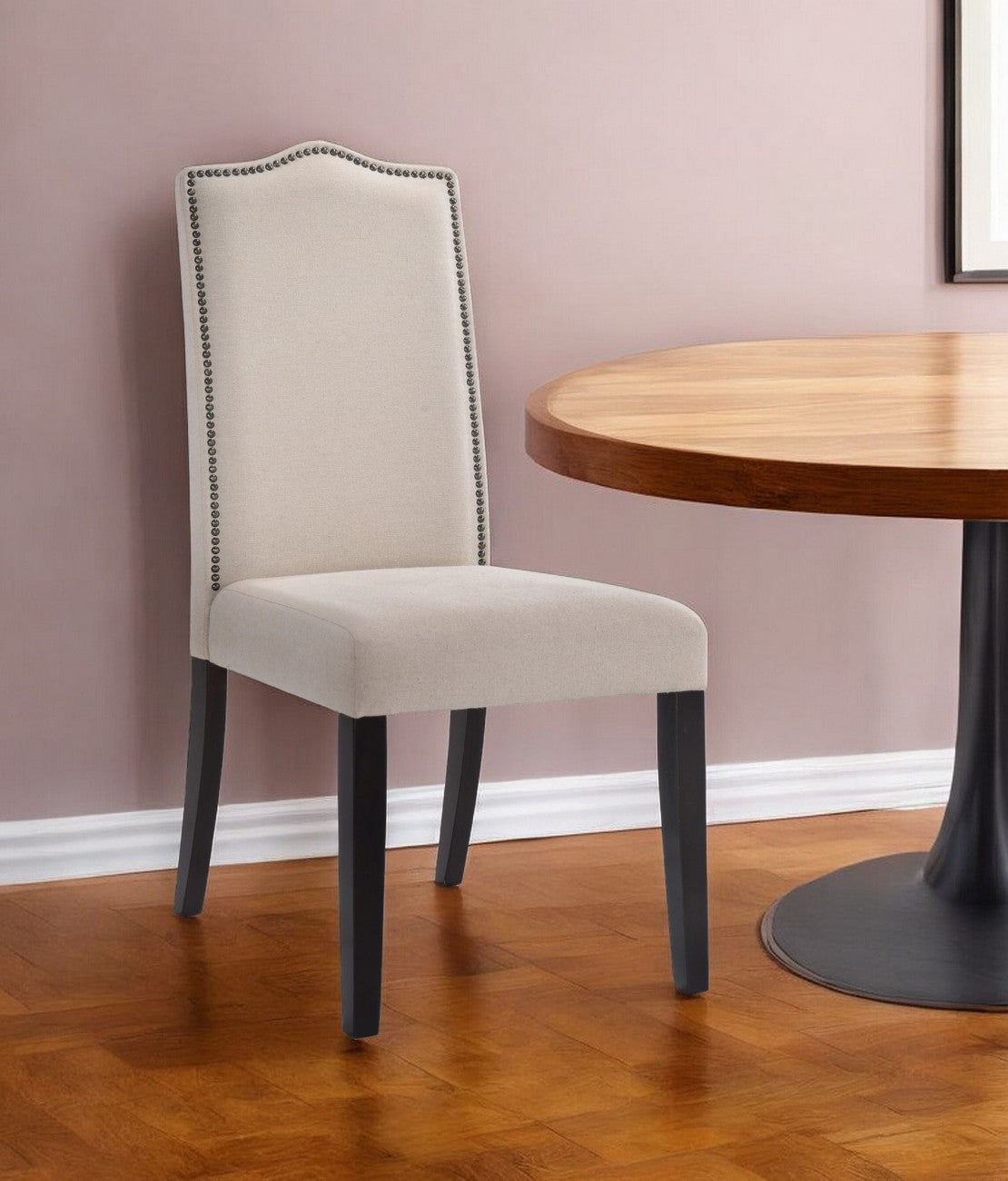Cream And Espresso Upholstered Linen Dining Parsons Chair-0