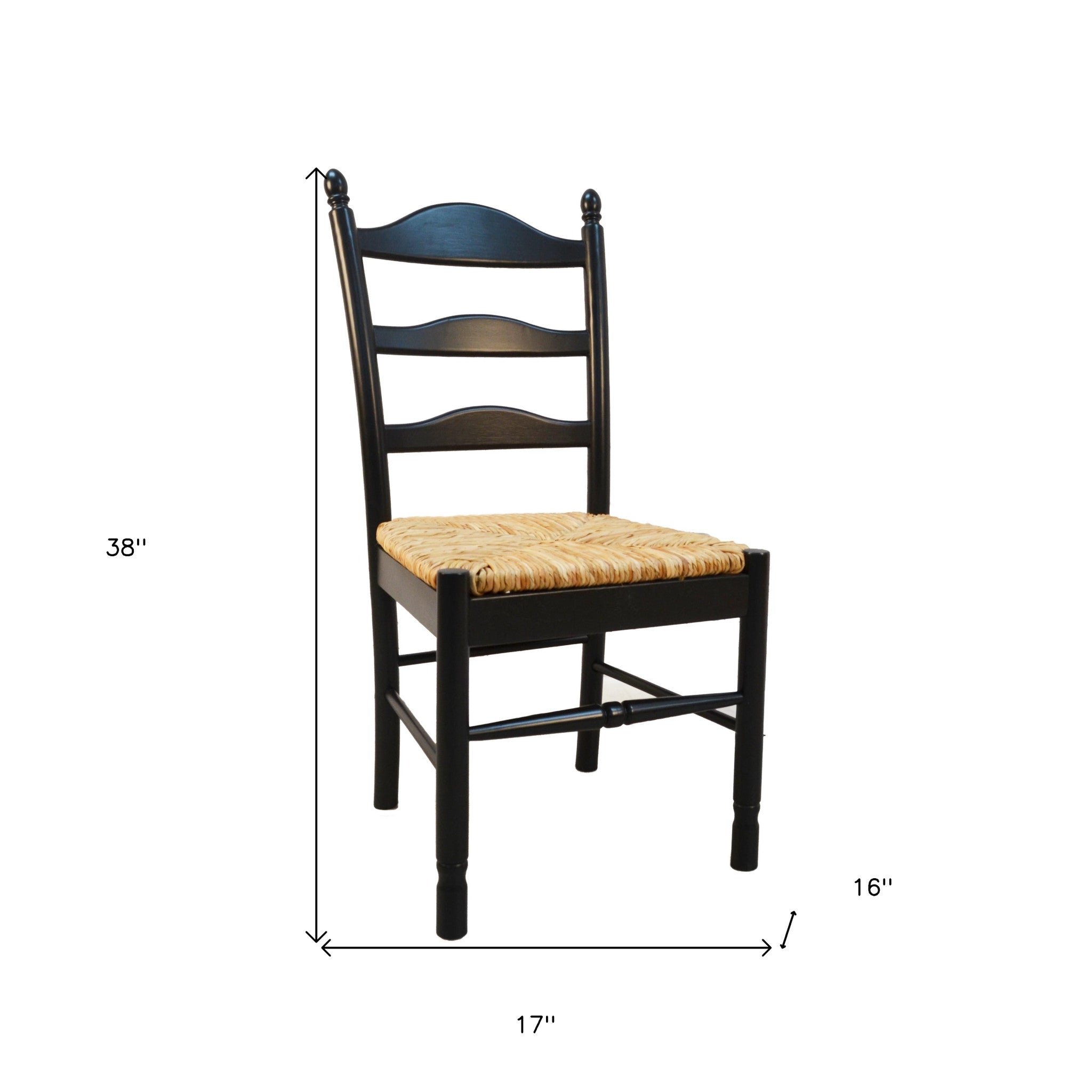 Straw And Black Wood Ladder Back Dining Side Chair-4