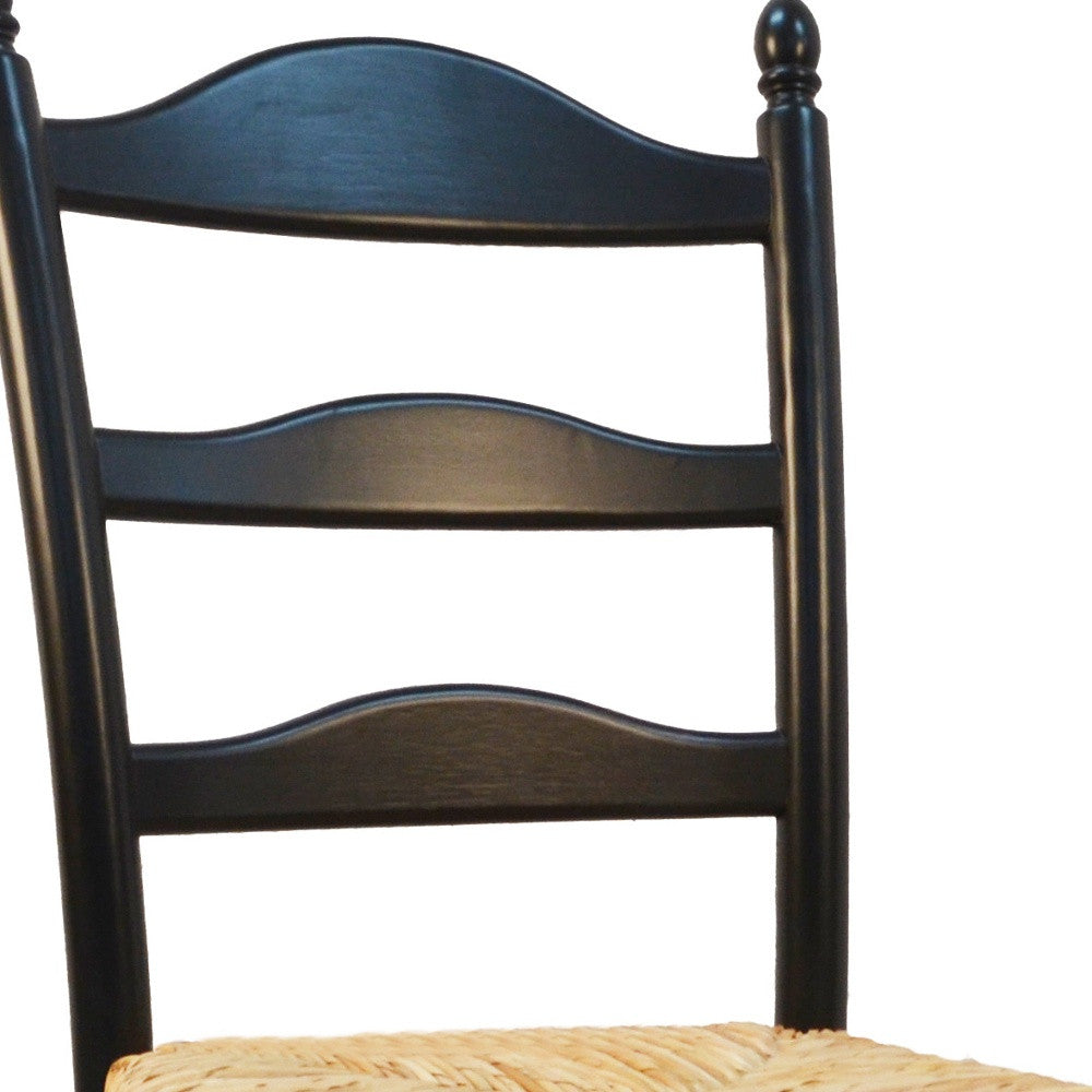 Straw And Black Wood Ladder Back Dining Side Chair-2