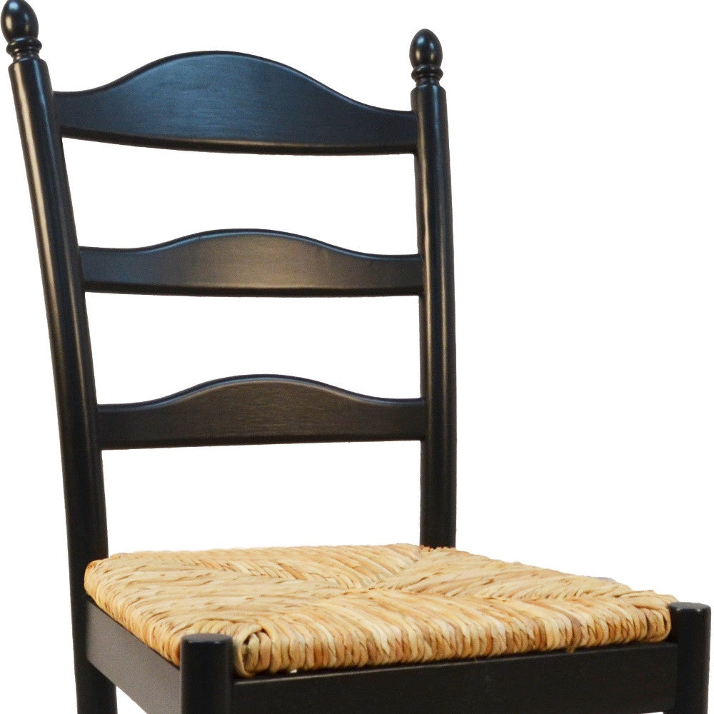 Straw And Black Wood Ladder Back Dining Side Chair-3