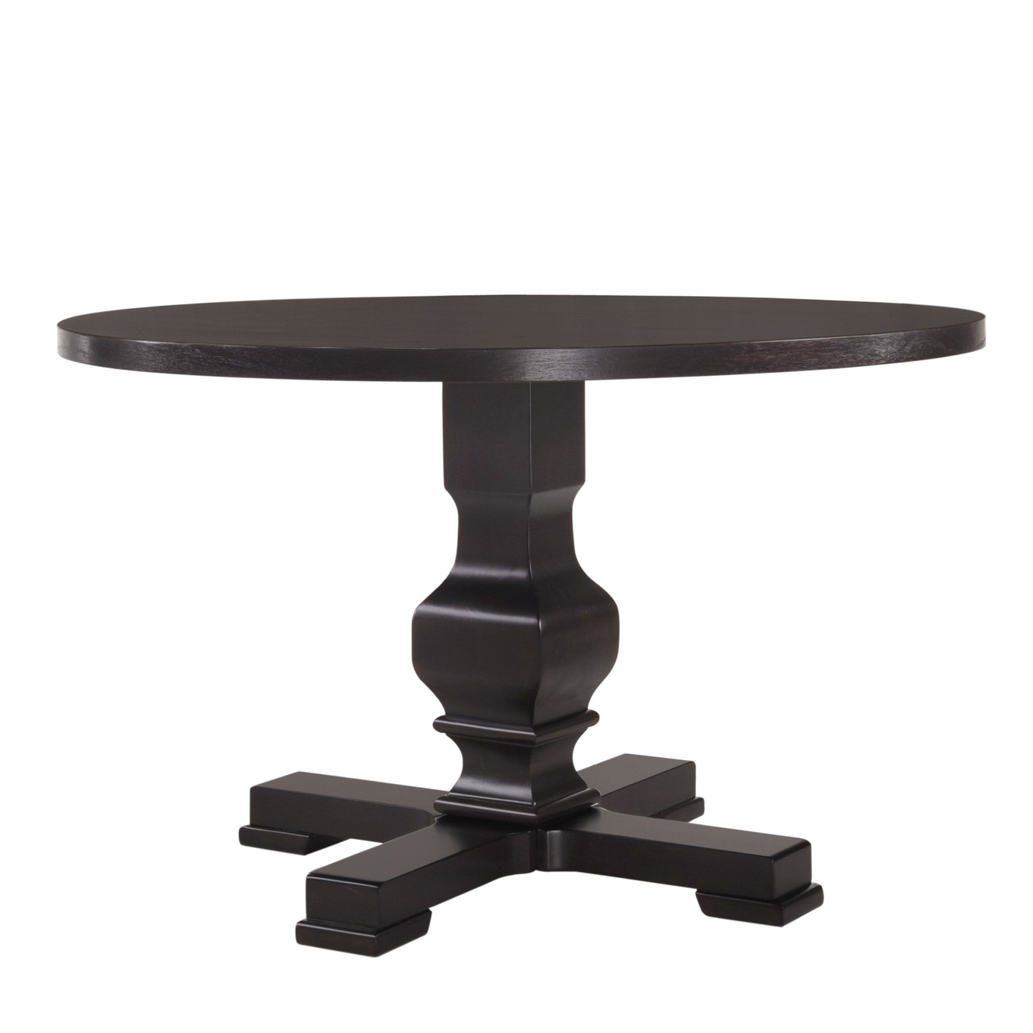 47" Black Rounded Solid Wood Pedestal Base Dining Table-1