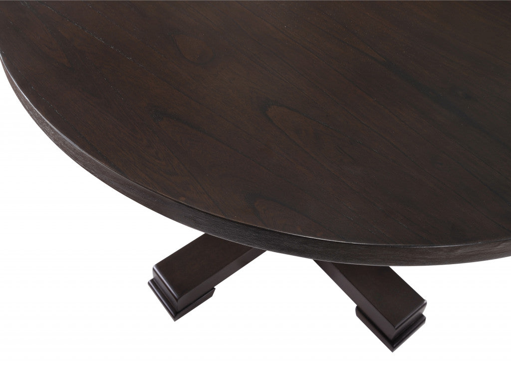 47" Black Rounded Solid Wood Pedestal Base Dining Table-2
