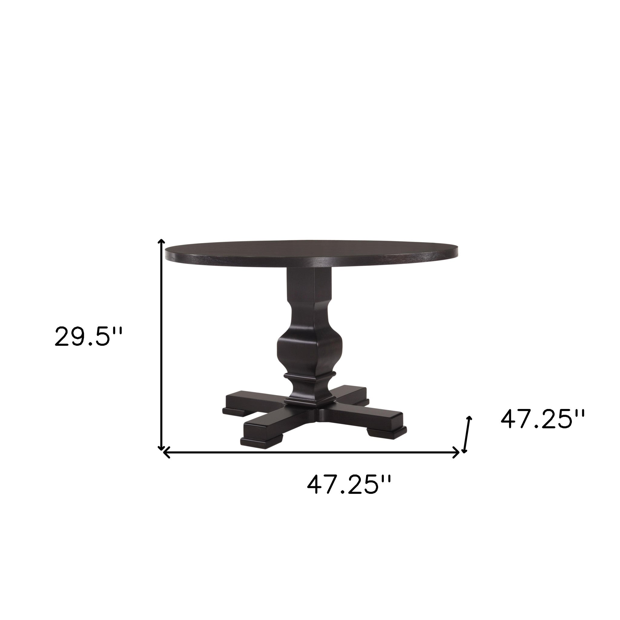 47" Black Rounded Solid Wood Pedestal Base Dining Table-4