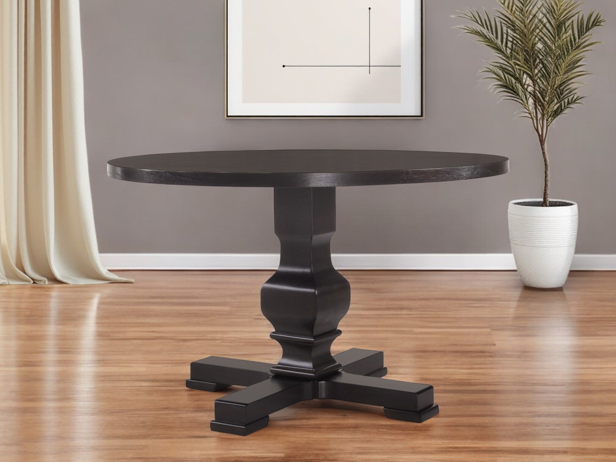 47" Black Rounded Solid Wood Pedestal Base Dining Table-0
