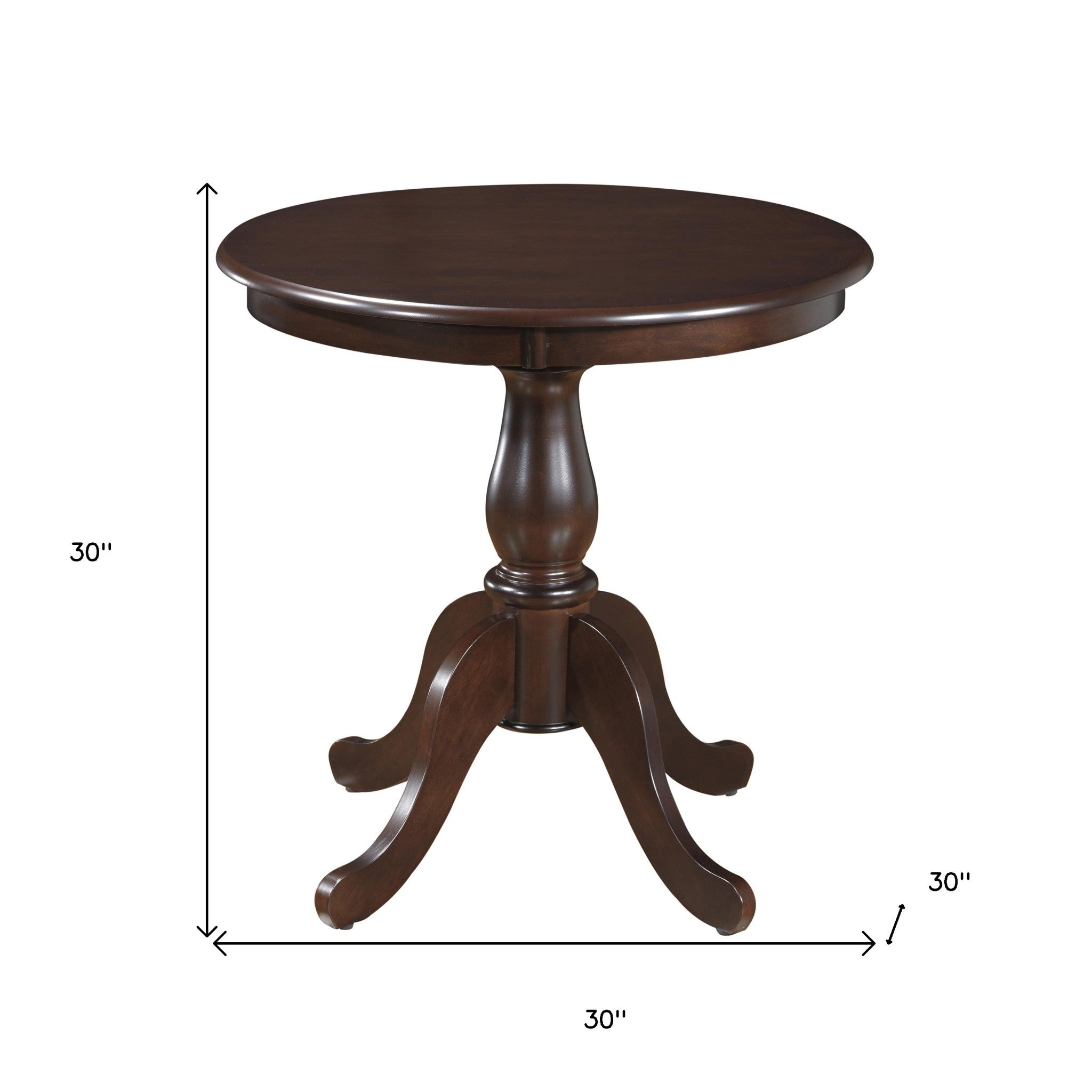 30" Espresso Rounded Solid Manufactured Wood And Solid Wood Pedestal Base Dining Table-4