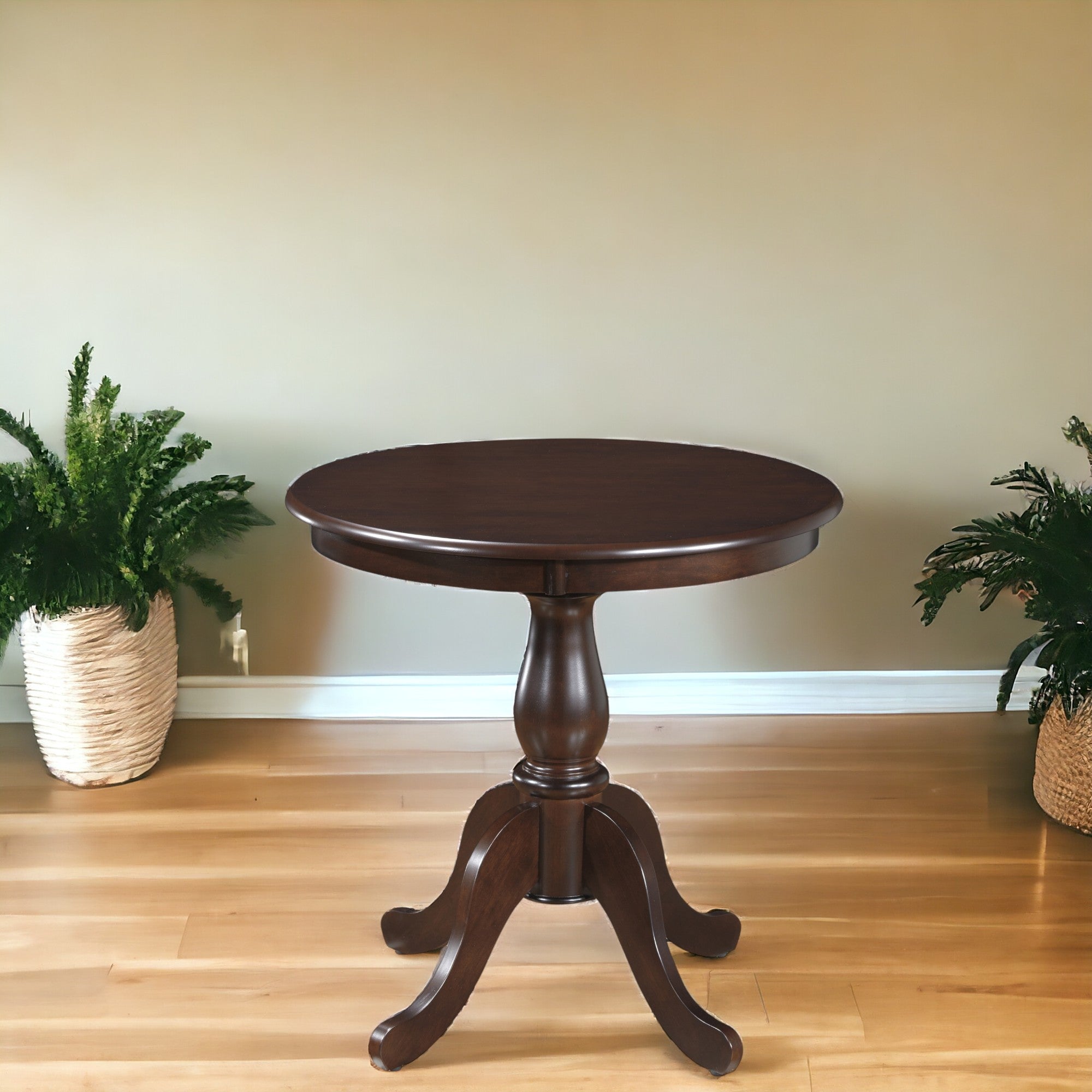30" Espresso Rounded Solid Manufactured Wood And Solid Wood Pedestal Base Dining Table-0