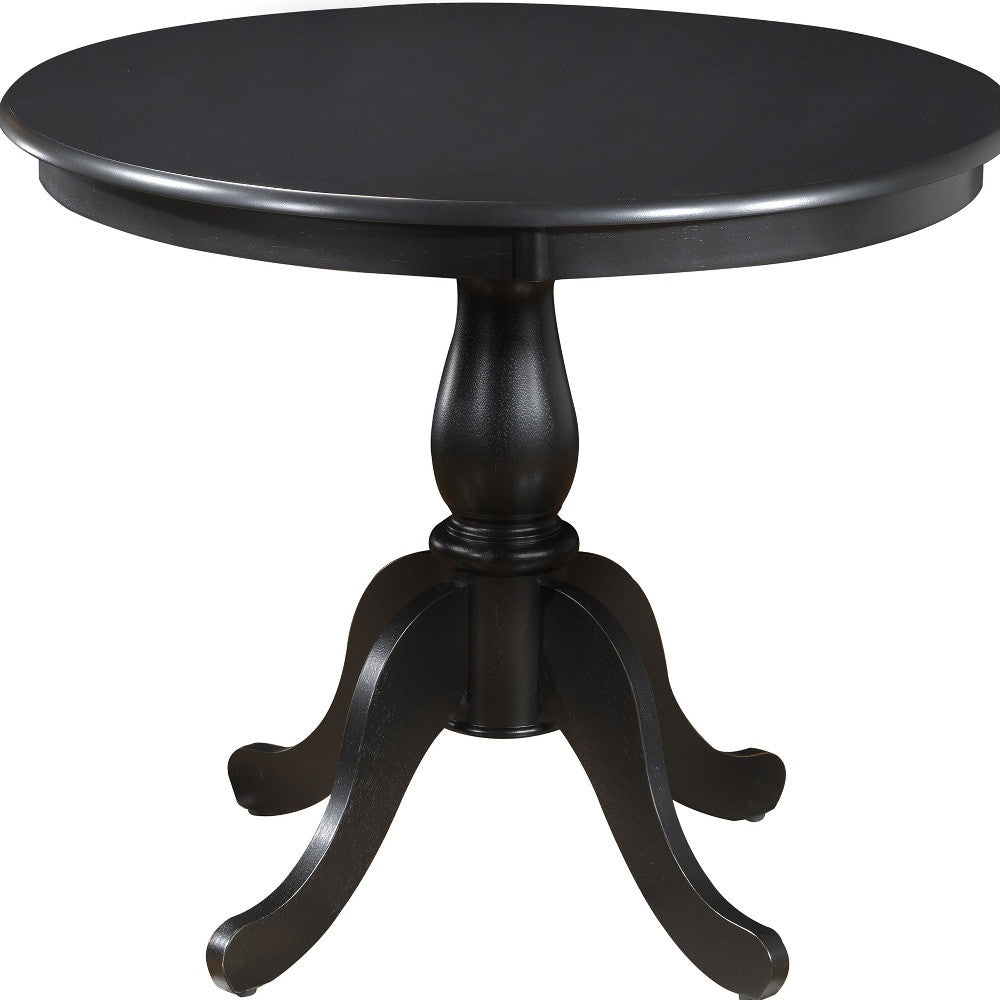 36" Black Rounded Solid Manufactured Wood And Solid Wood Pedestal Base Dining Table-2