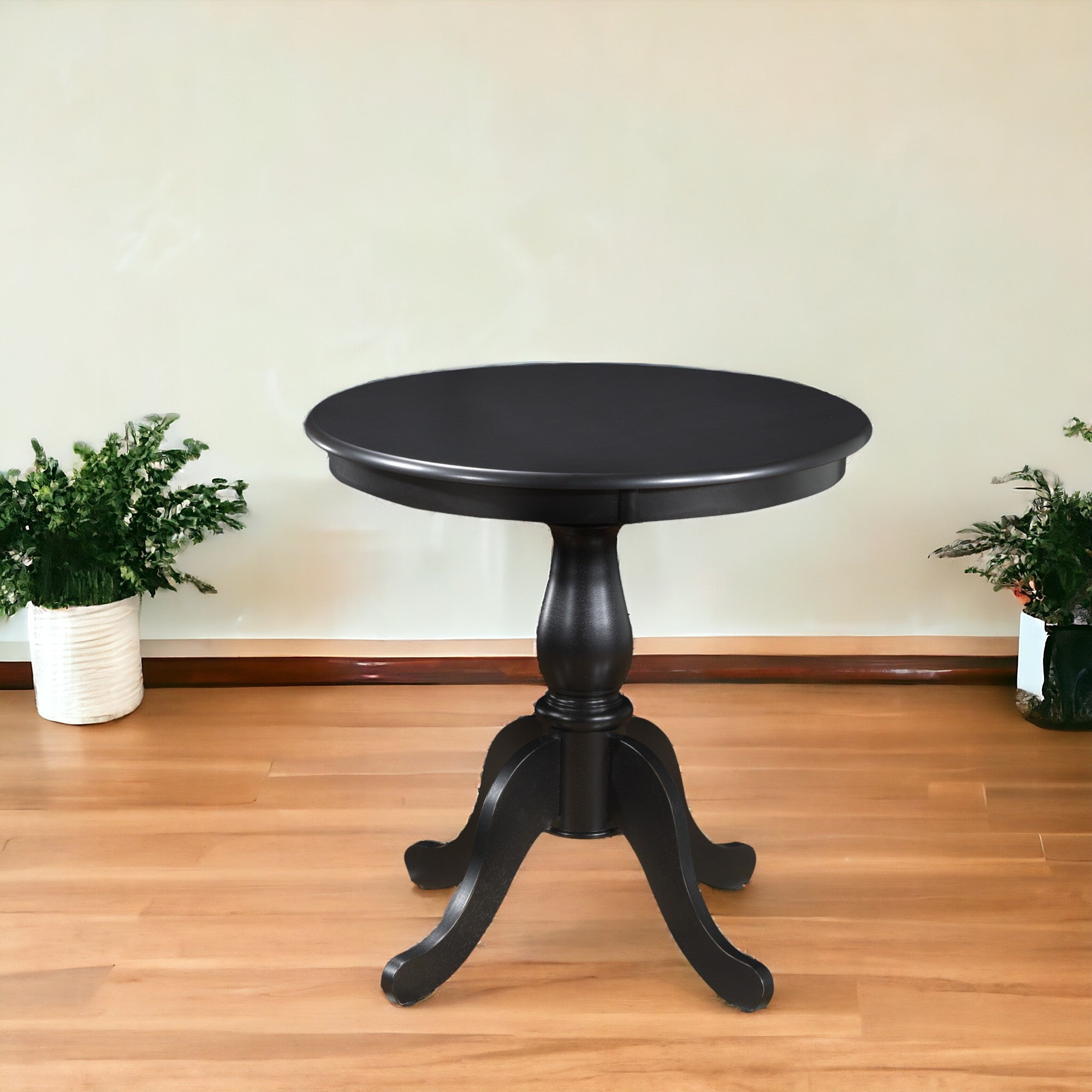 36" Black Rounded Solid Manufactured Wood And Solid Wood Pedestal Base Dining Table-0