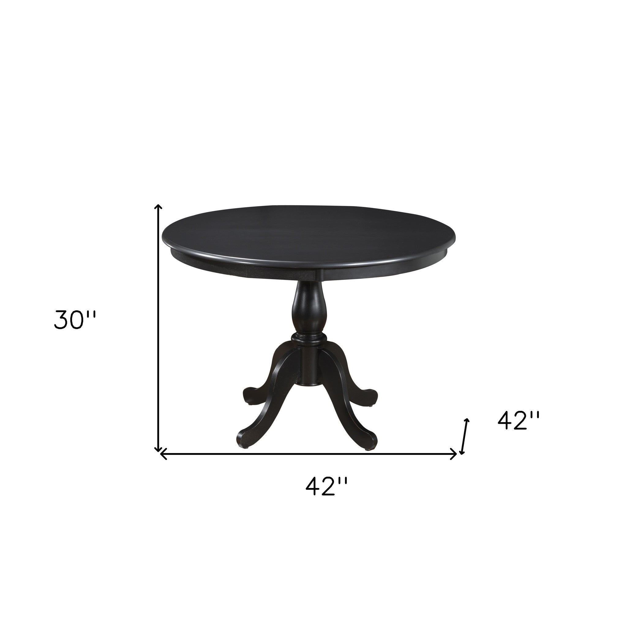 42" Black Rounded Solid Manufactured Wood And Solid Wood Pedestal Base Dining Table-4