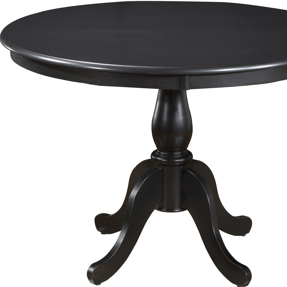 42" Black Rounded Solid Manufactured Wood And Solid Wood Pedestal Base Dining Table-3
