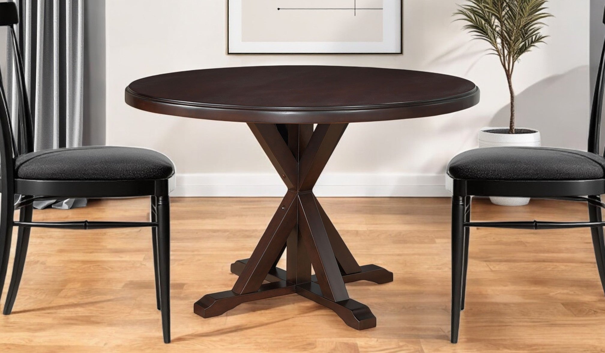 48" Espresso Rounded Solid Manufactured Wood Pedestal Base Dining Table-0