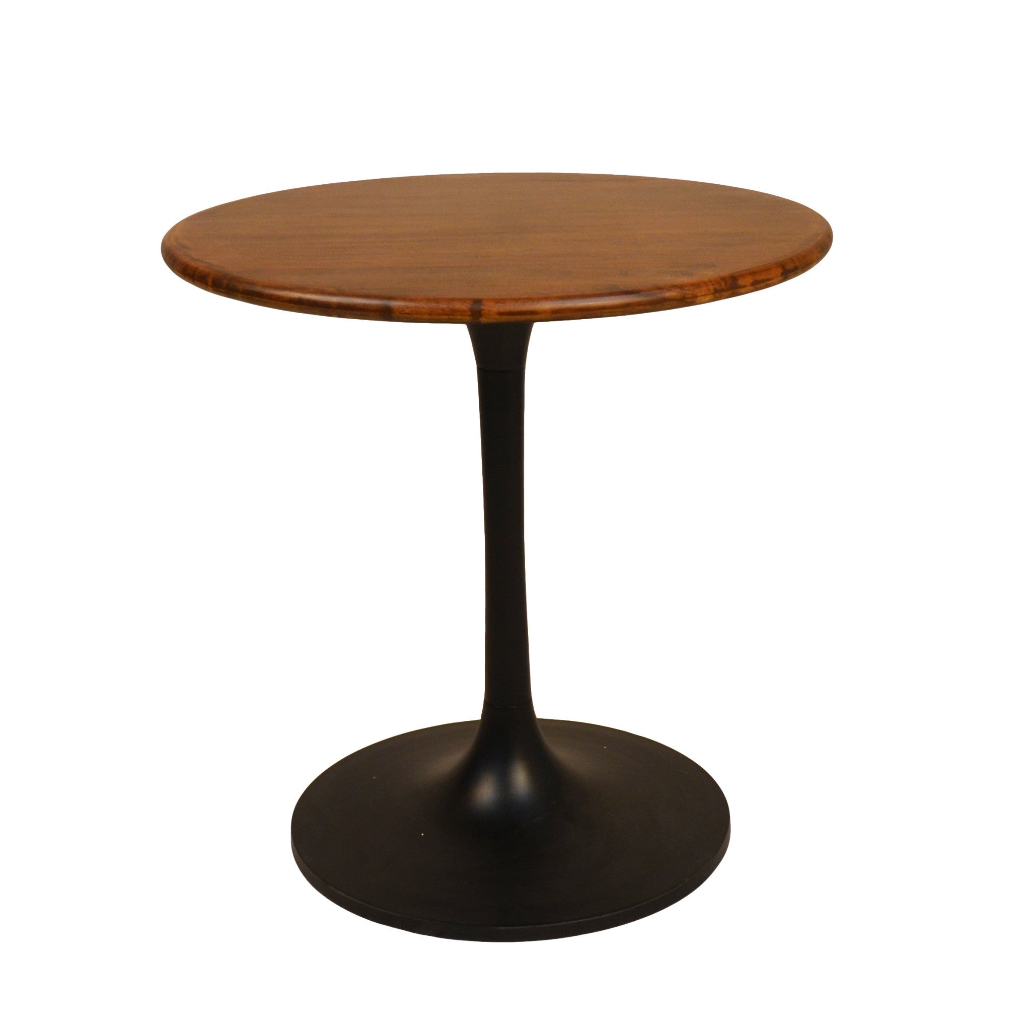 30" Brown And Black Rounded Solid Wood And Iron Pedestal Base Dining Table-1